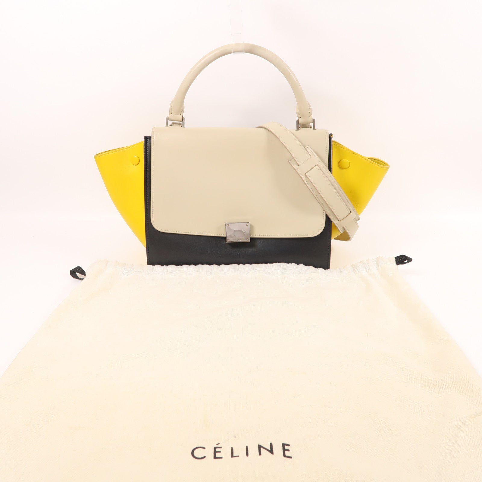 CELINE 牛皮皮革Trapeze銀扣手挽肩背兩用袋