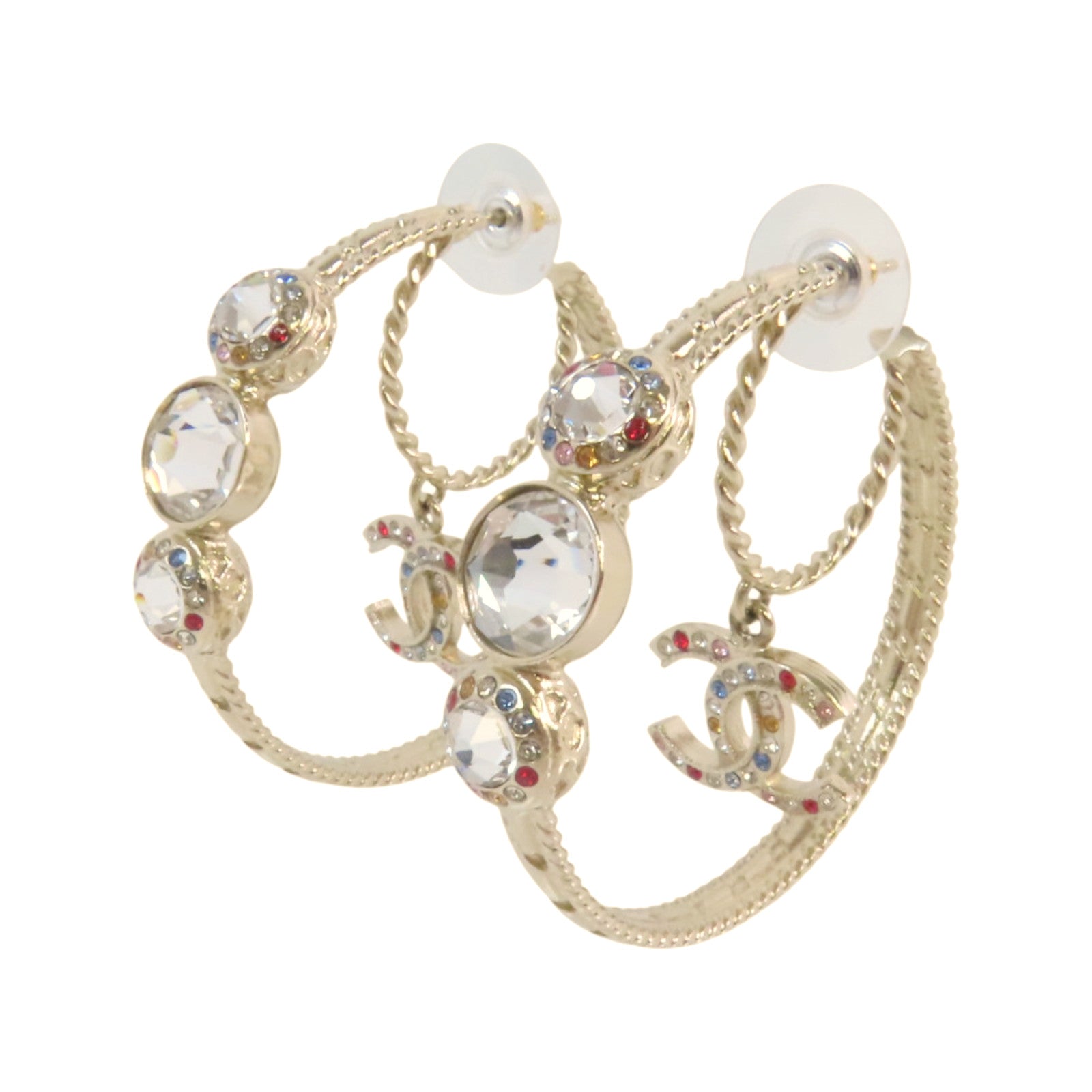 CHANEL 金屬/水鑽Earrings銀扣耳環