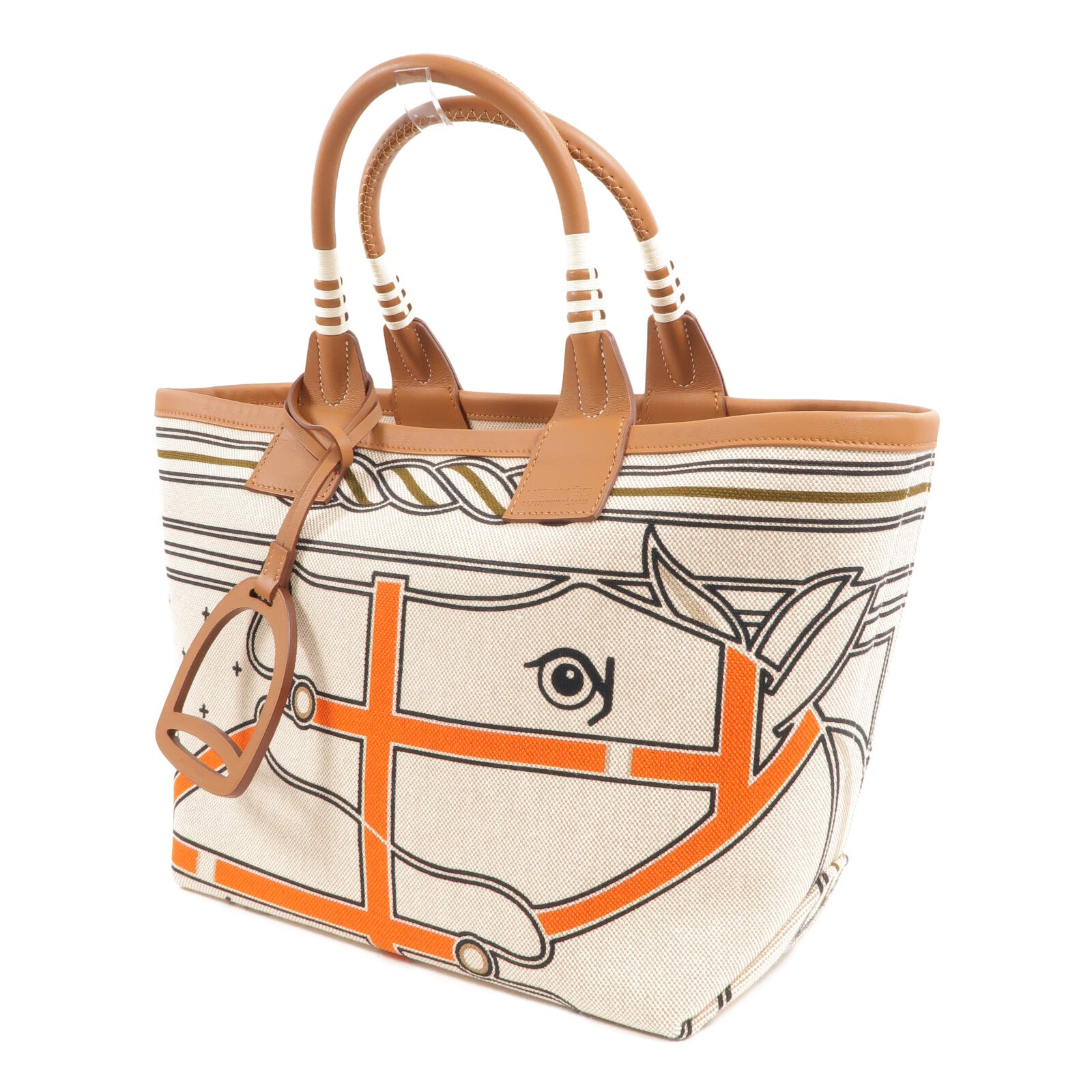 HERMES 帆布/Swift皮革Steeple 25手挽袋Gold/Ecru