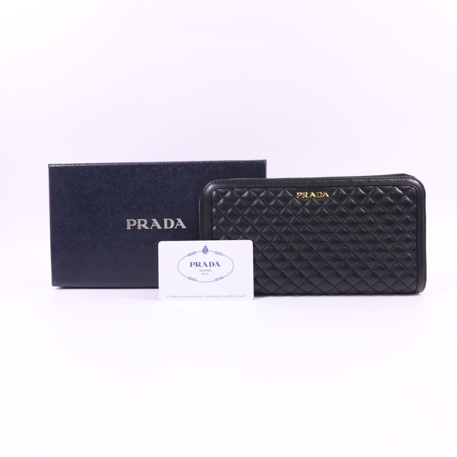 PRADA 牛皮皮革Long Round Wallet金扣長錢包