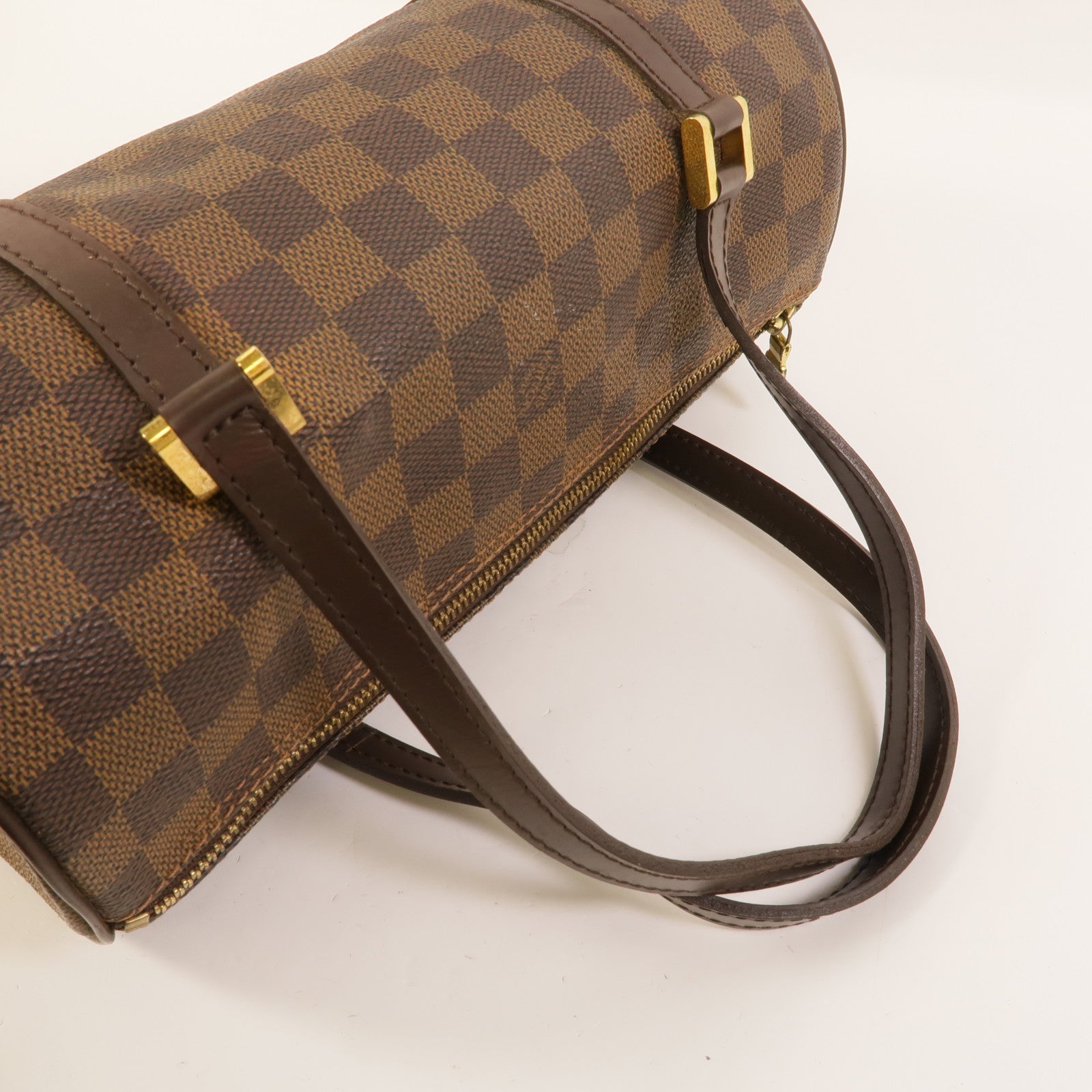 LOUIS VUITTON Damier Papillon PM金扣手挽袋棕色