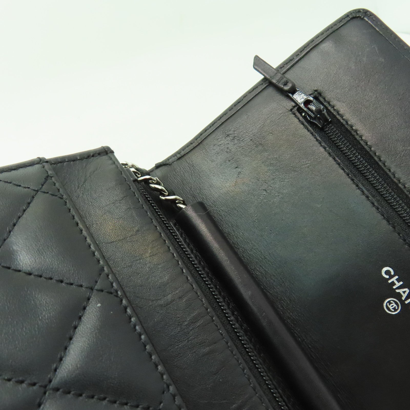 CHANEL 菱格羊皮皮革Chain Shoulder銀扣鏈帶肩背袋黑色