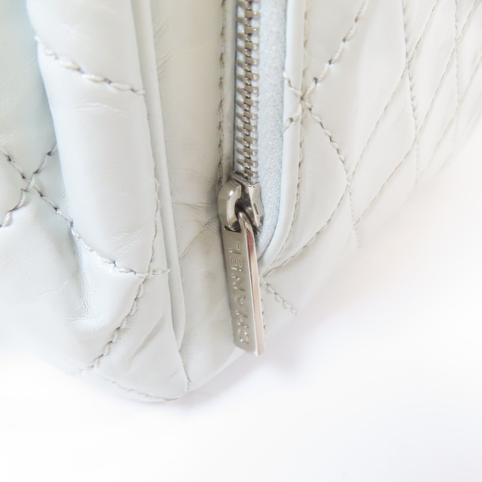 CHANEL 【激減優惠】菱格牛皮皮革Chain Shoulder Bag銀扣鏈帶肩背袋灰色