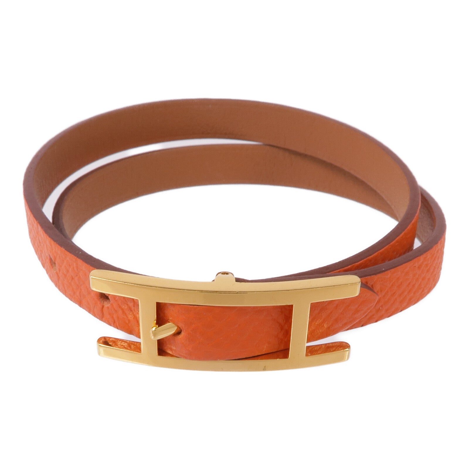 HERMES Epsom/Swift皮革Behapi Double Tour Bracelet金扣手帶