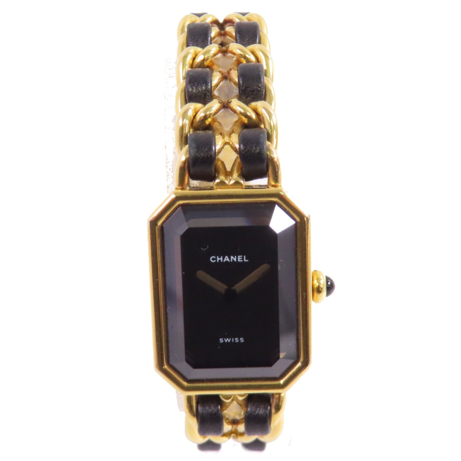 CHANEL Premiere L Watch/不鏽鋼/鍍金/皮帶金扣石英機芯手錶黑色/金色