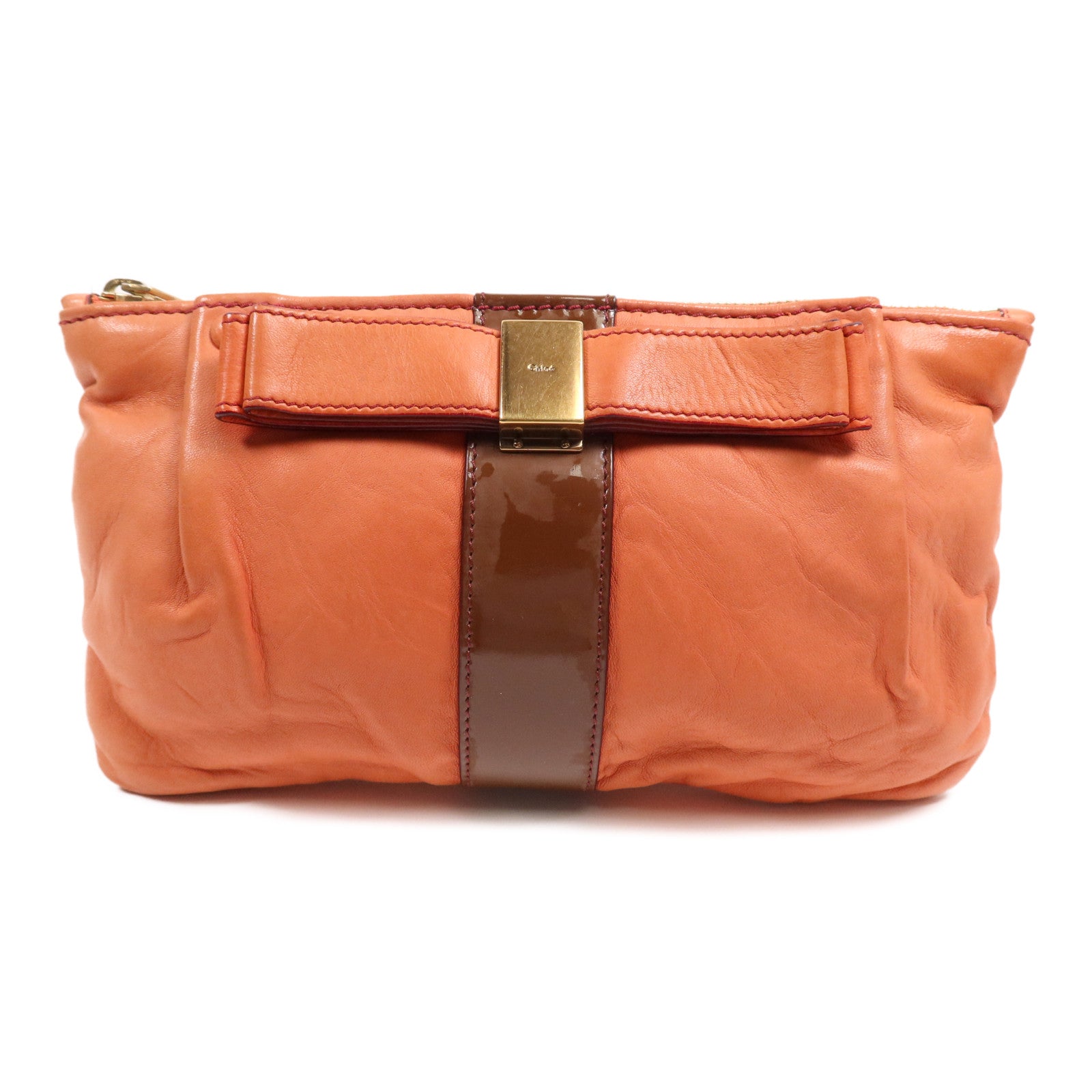 Chloe 羊皮皮革Pouch金扣手拿包