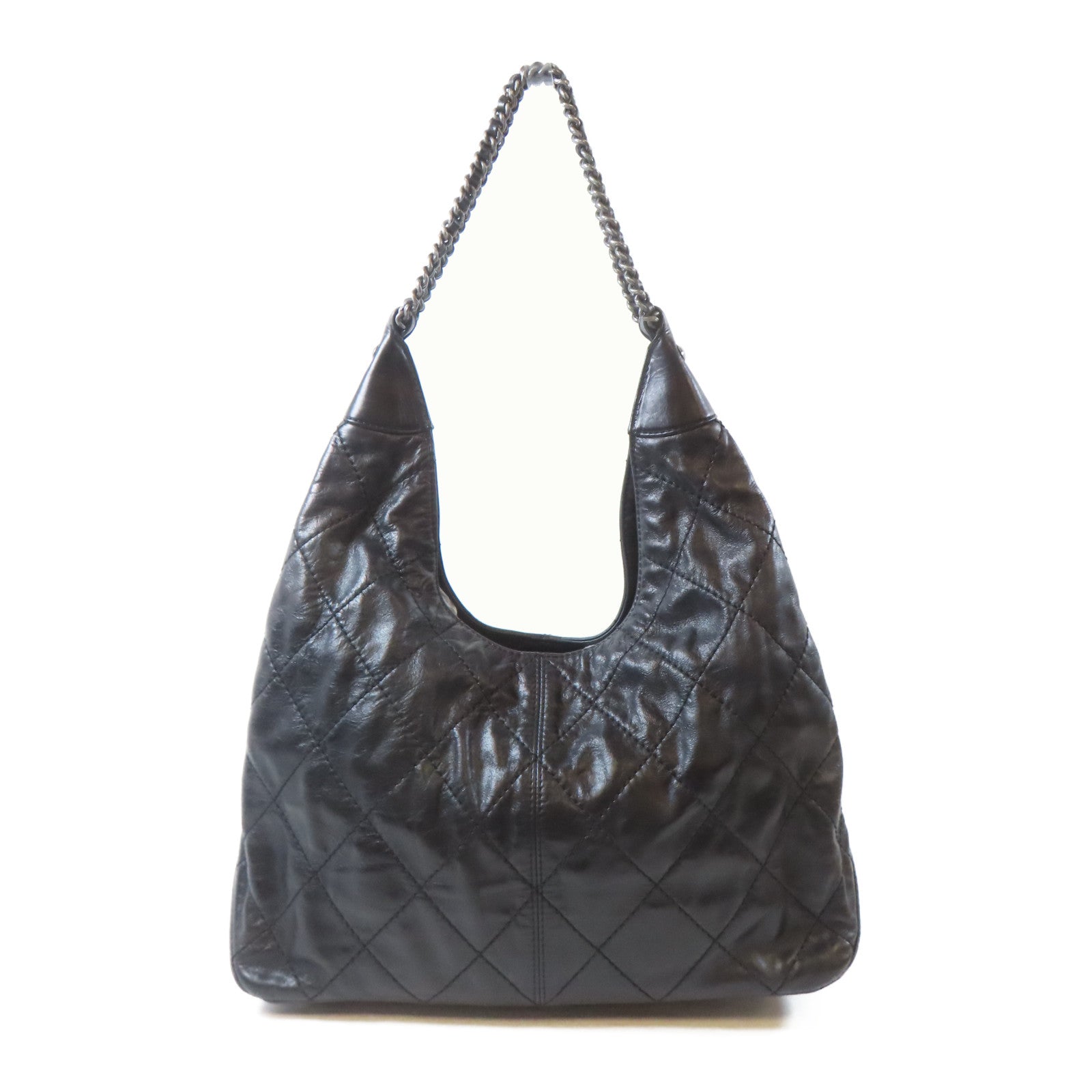 CHANEL 菱格羊皮皮革Tote Bag銀扣鏈帶肩背袋黑色