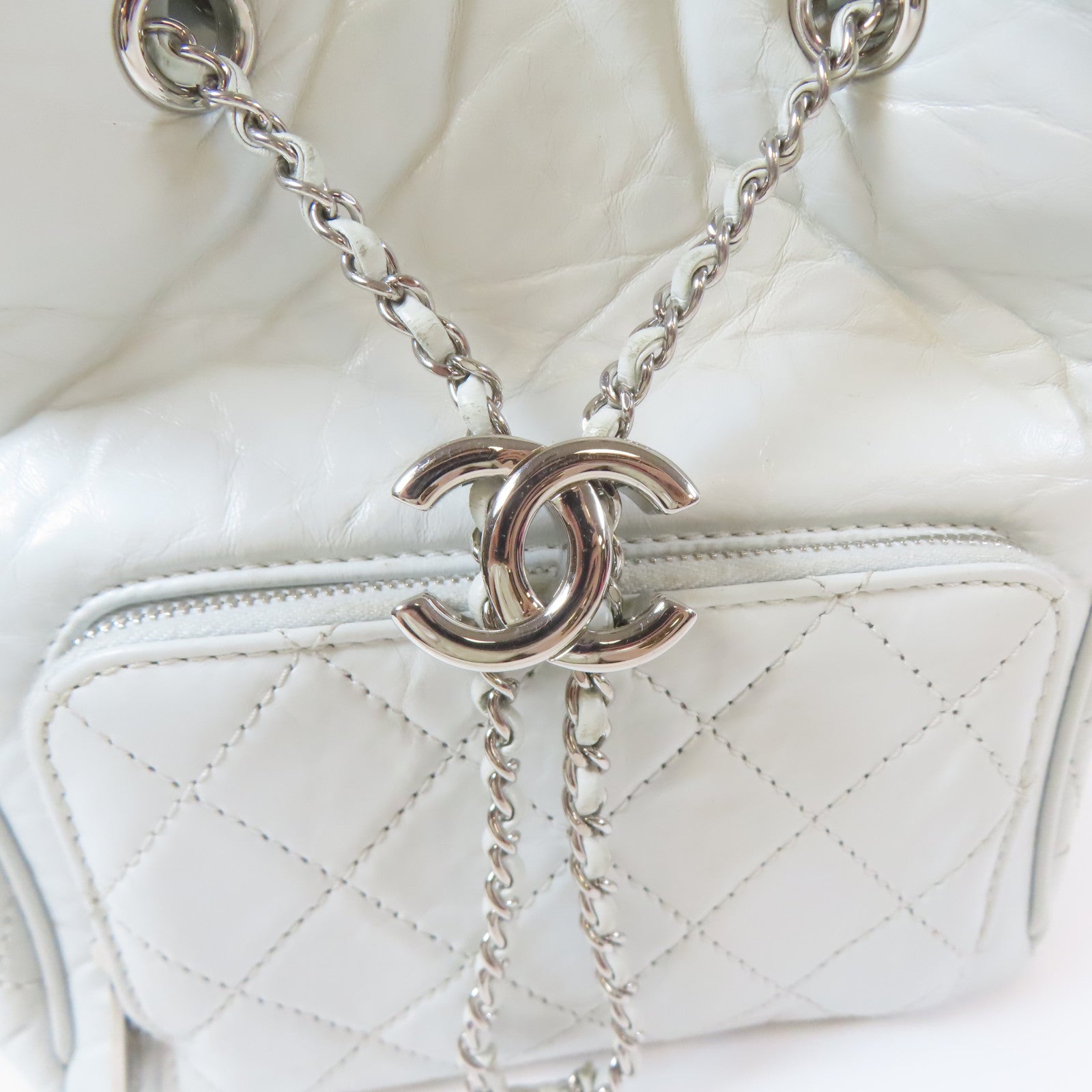 CHANEL 【激減優惠】菱格牛皮皮革Chain Shoulder Bag銀扣鏈帶肩背袋灰色