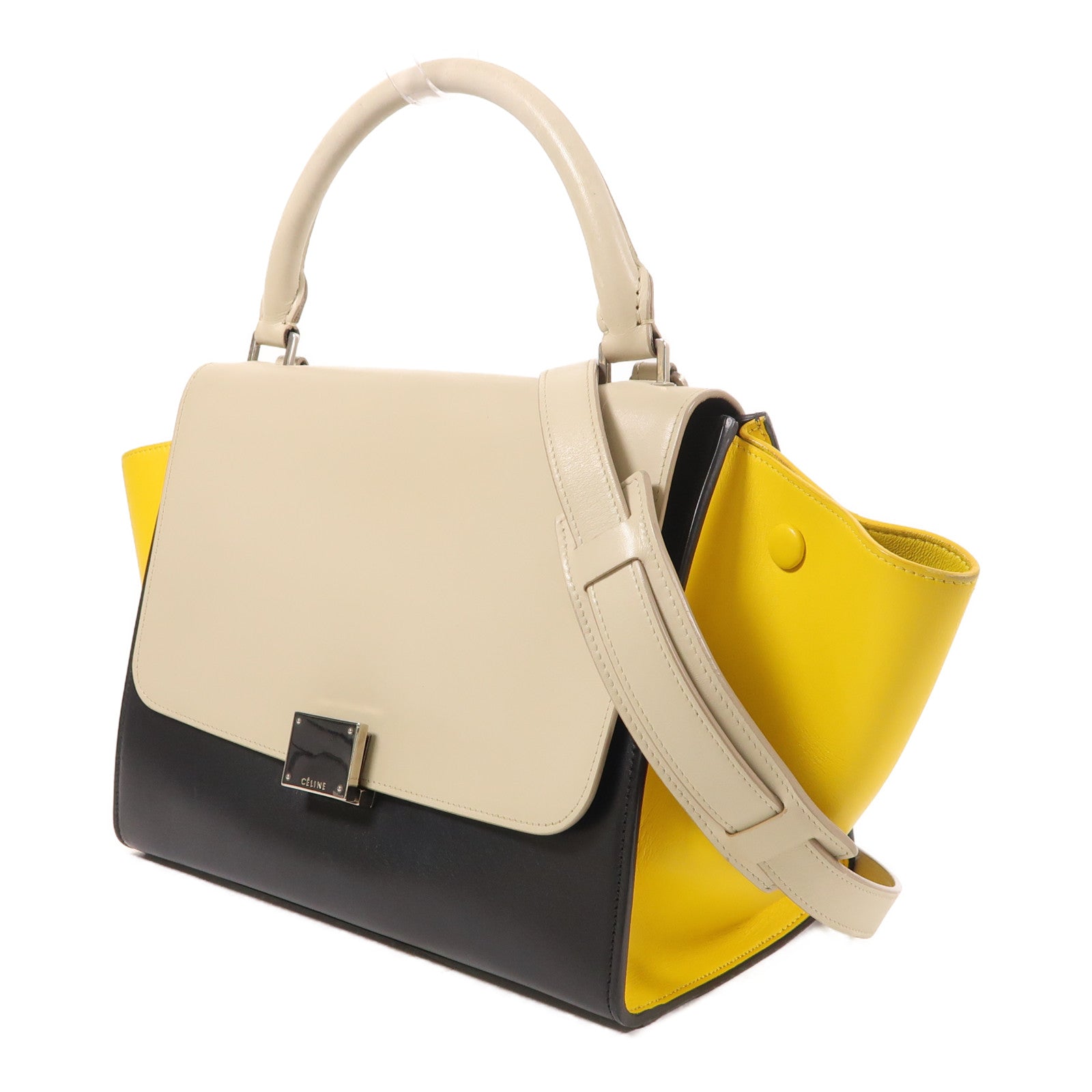 CELINE 牛皮皮革Trapeze銀扣手挽肩背兩用袋