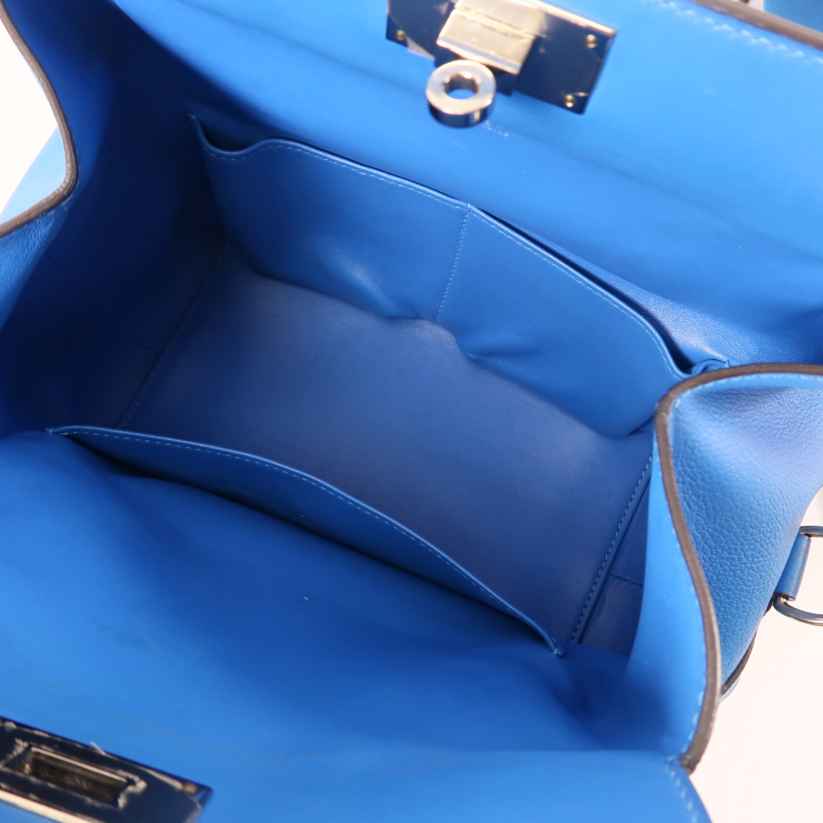 HERMES Evercolor皮革Toolbox 20銀扣手挽肩背兩用袋Bleu Hydra