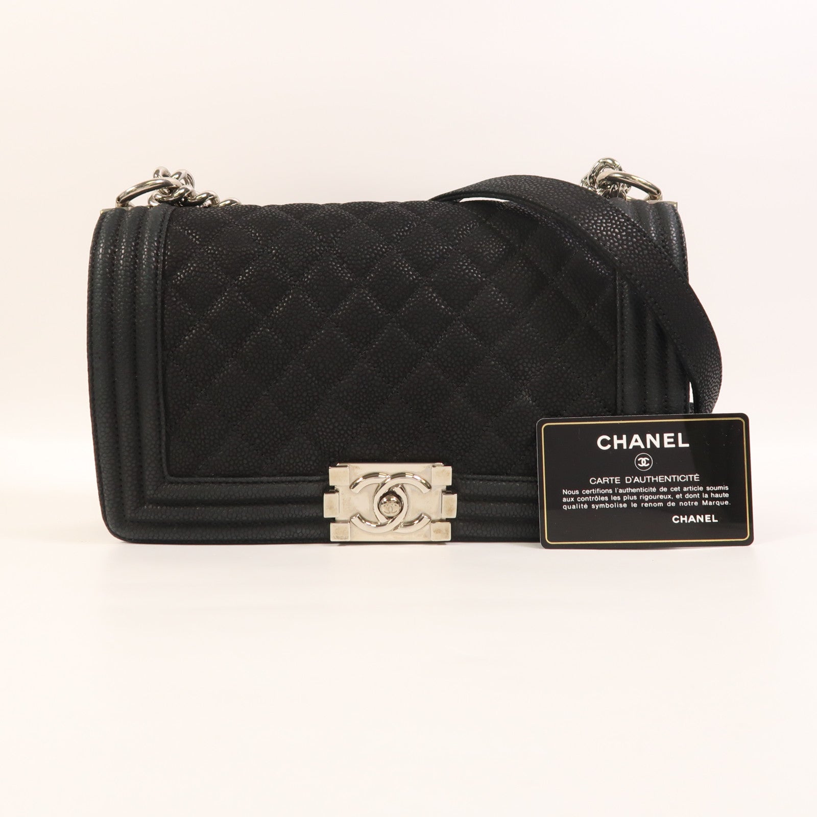 CHANEL 【激減優惠】牛皮皮革Boy 25銀扣鏈帶肩背袋