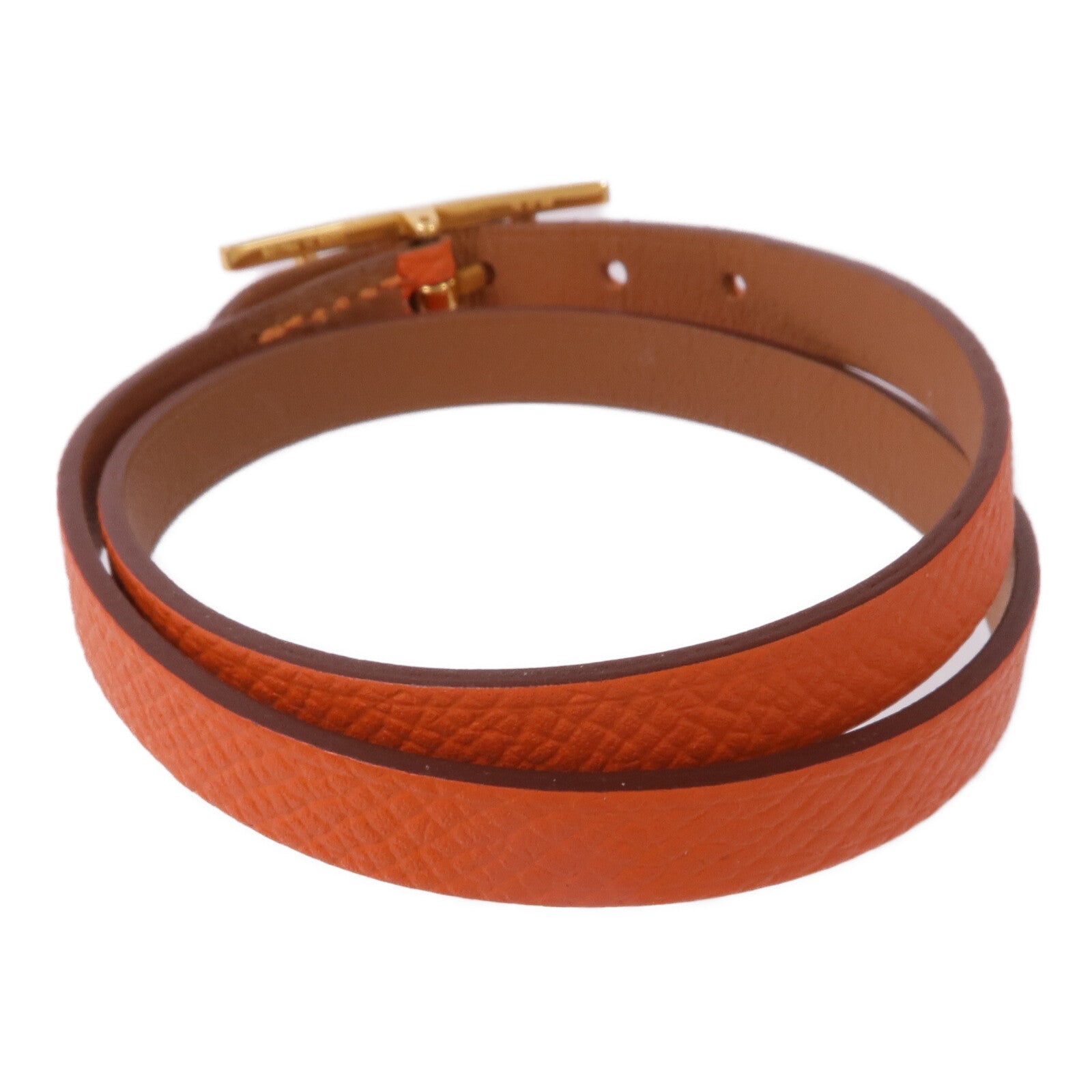 HERMES Epsom/Swift皮革Behapi Double Tour Bracelet金扣手帶