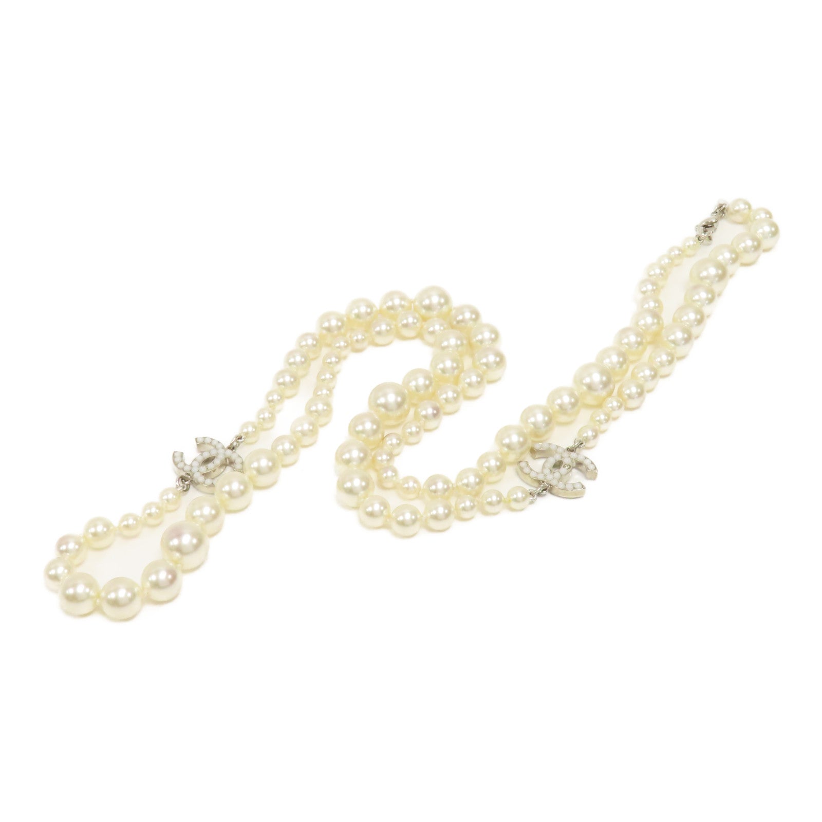 CHANEL PVC/金屬Necklace項鍊白色/銀色