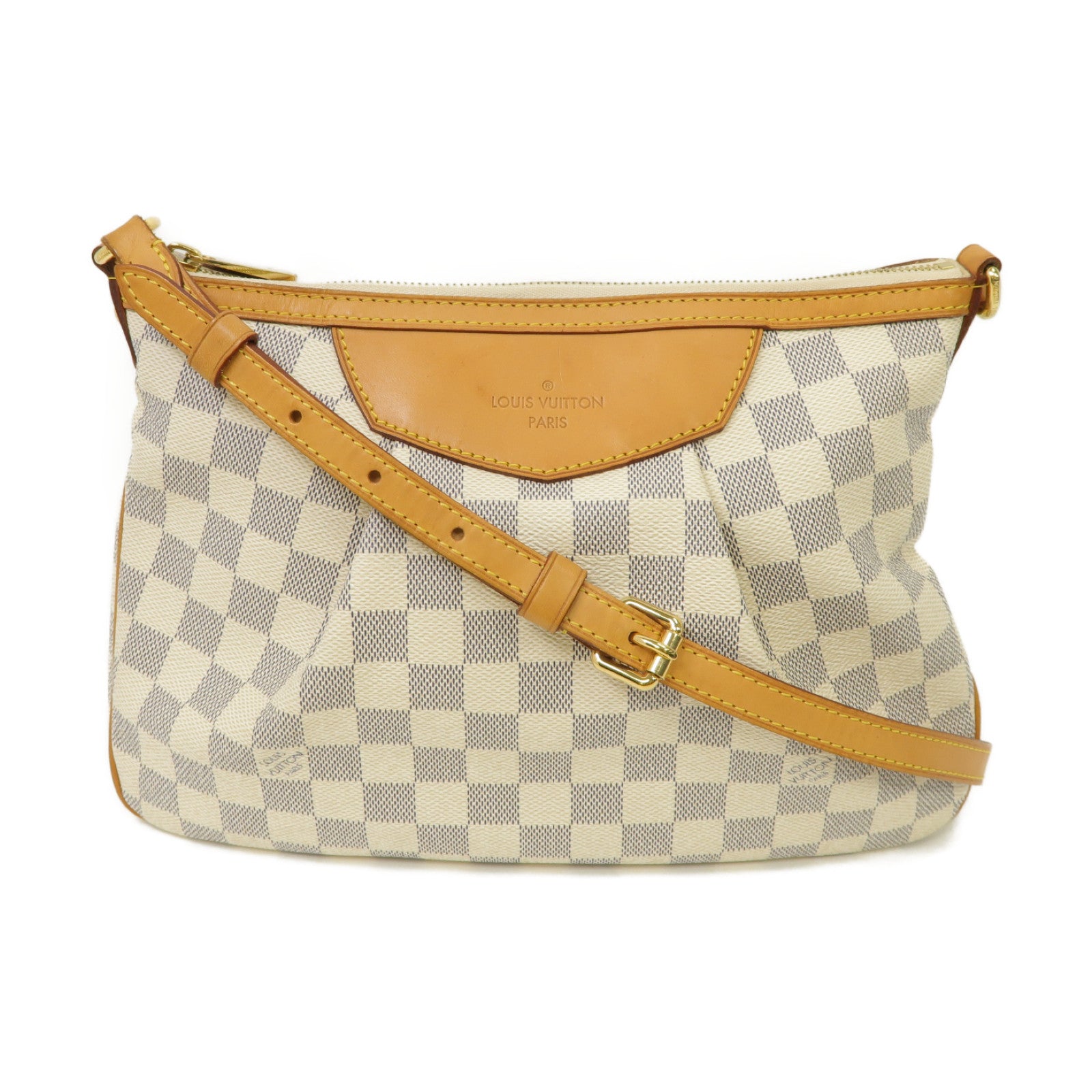 LOUIS VUITTON Damier Azur Siracusa PM金扣肩背袋白色