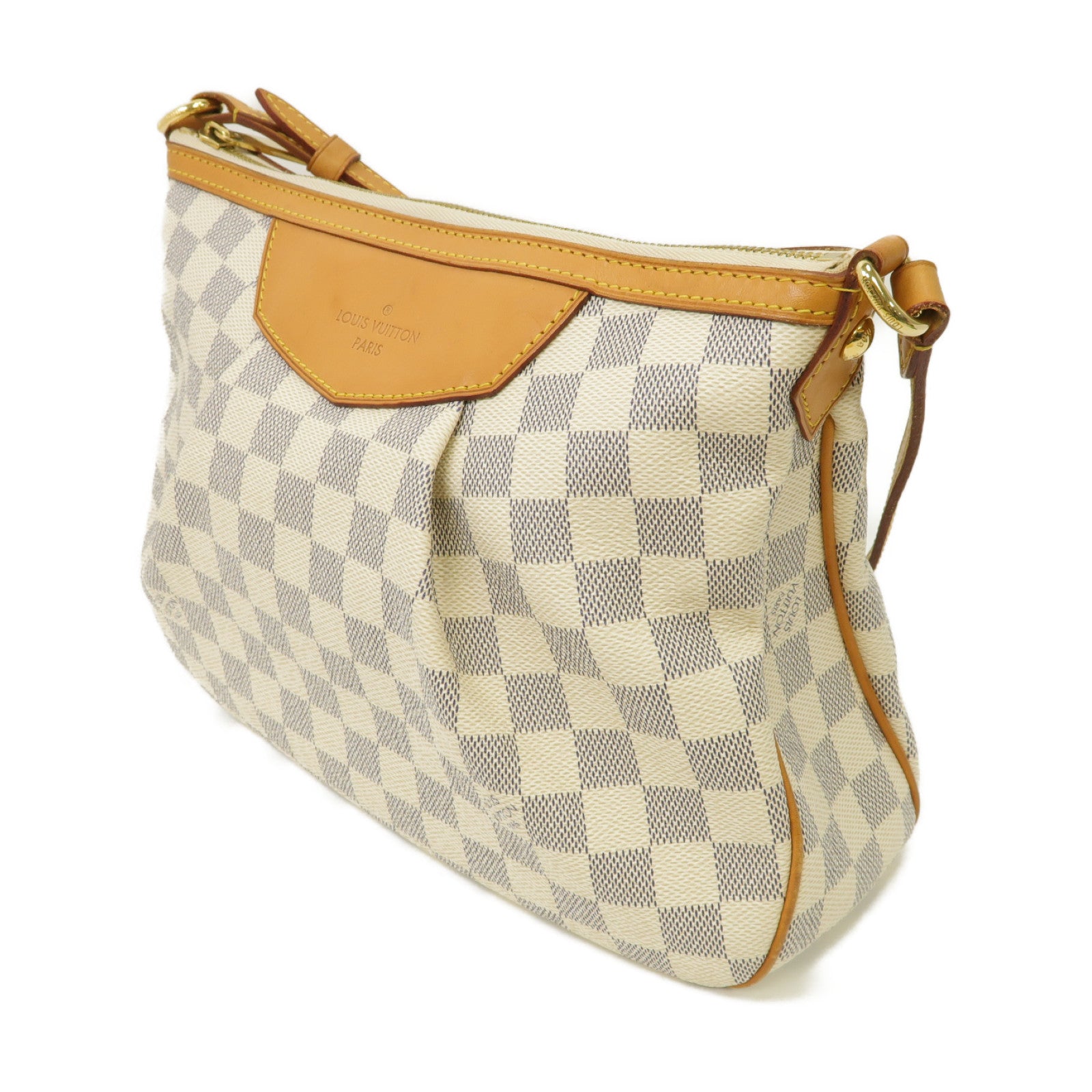 LOUIS VUITTON Damier Azur Siracusa PM金扣肩背袋白色