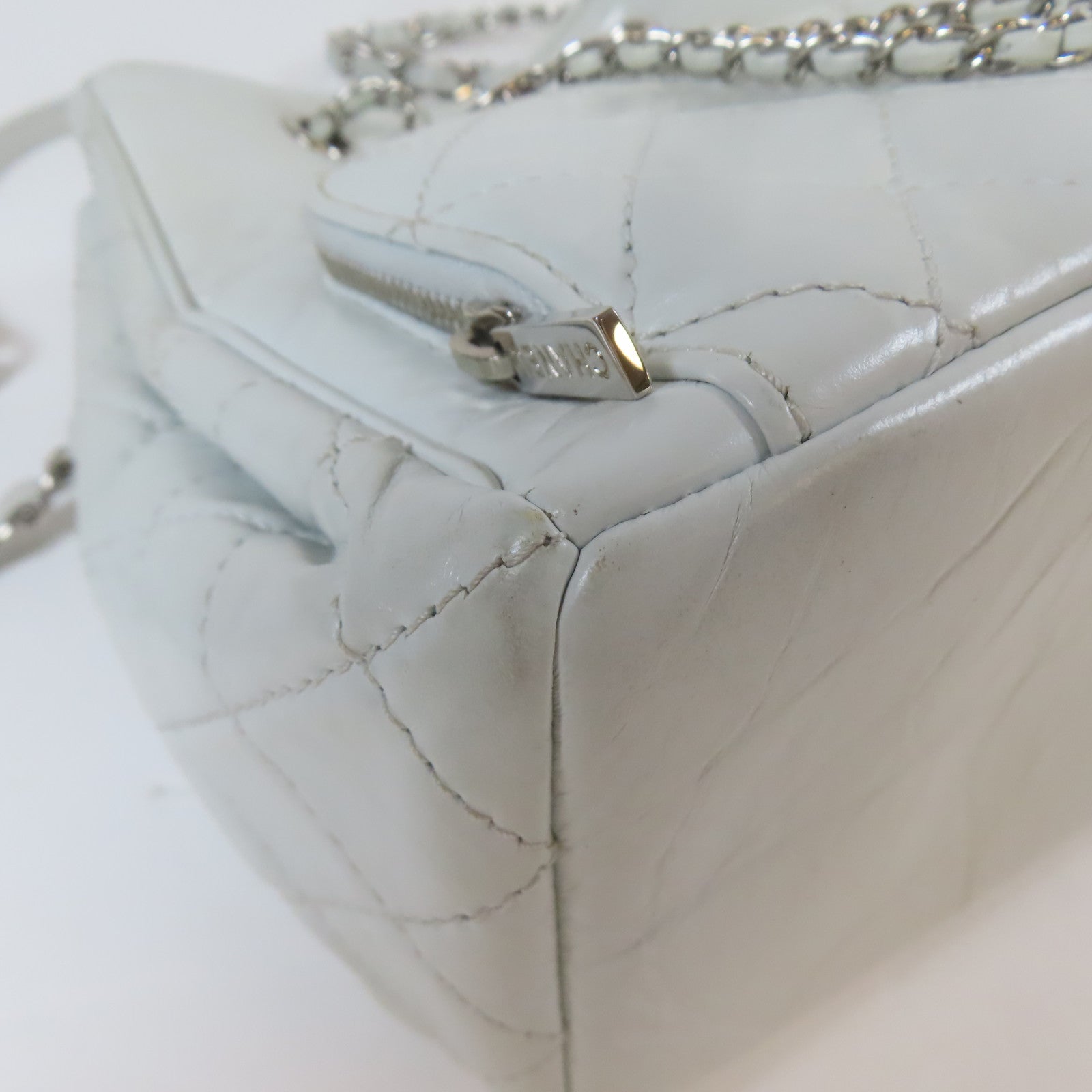 CHANEL 【激減優惠】菱格牛皮皮革Chain Shoulder Bag銀扣鏈帶肩背袋灰色