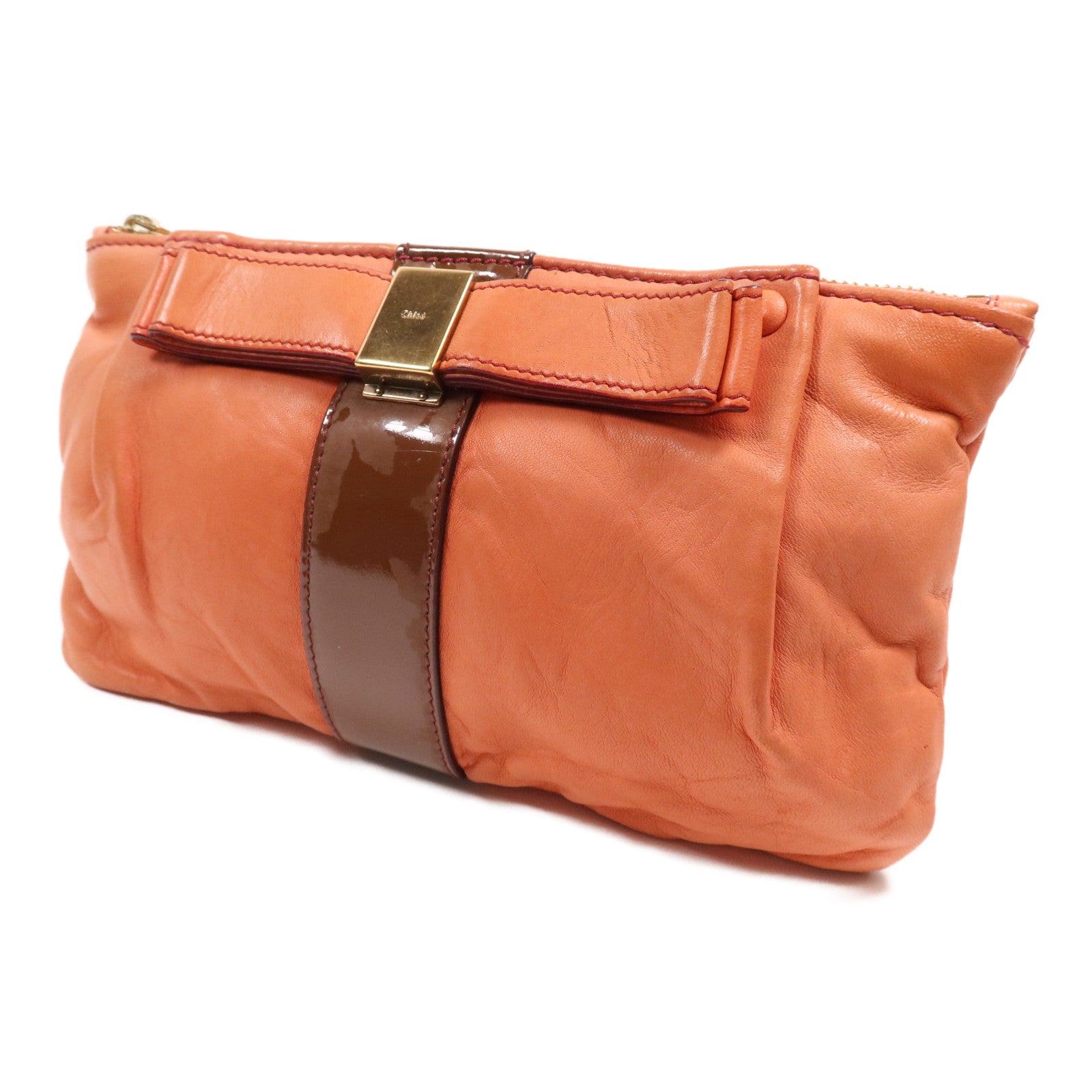 Chloe 羊皮皮革Pouch金扣手拿包