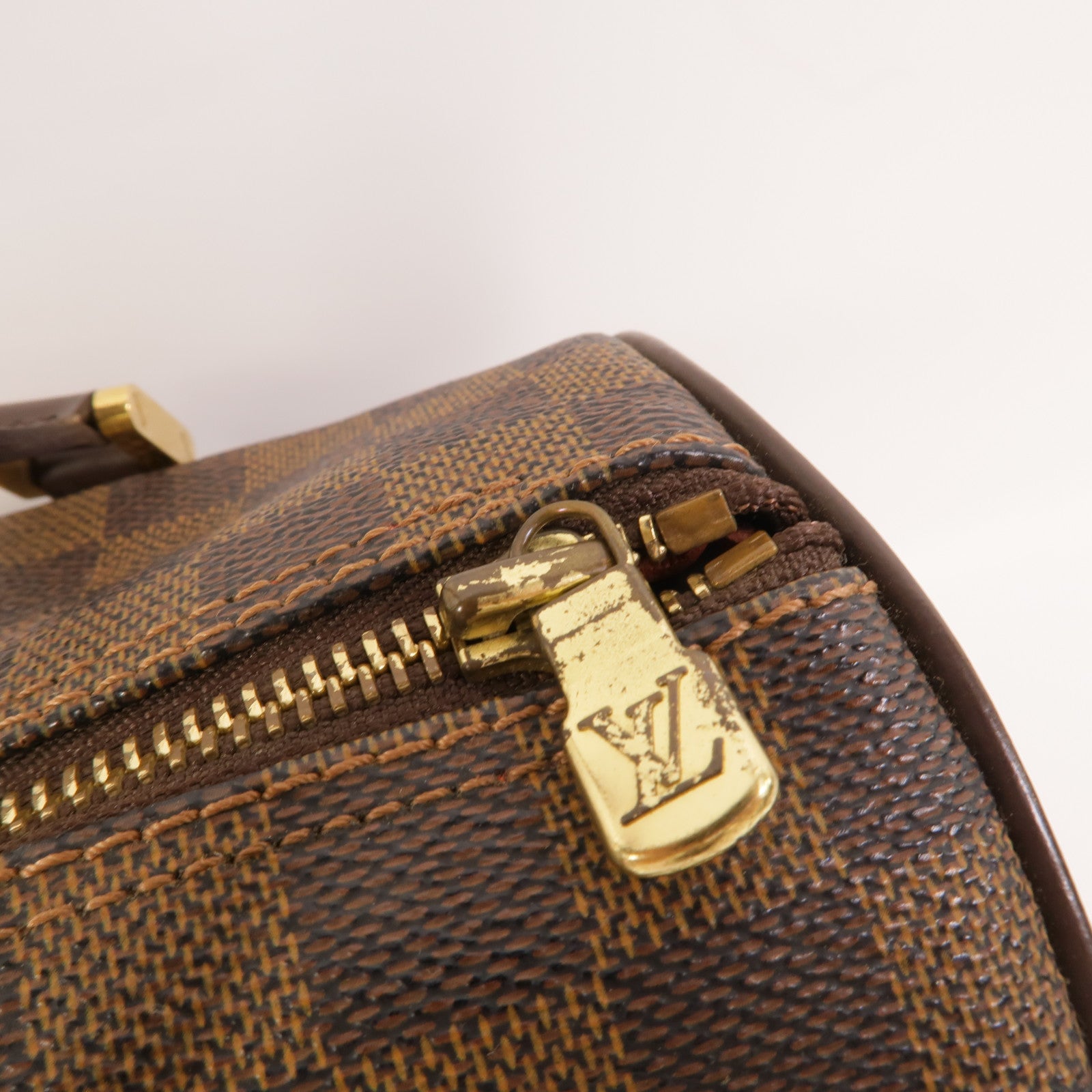 LOUIS VUITTON Damier Papillon PM金扣手挽袋棕色