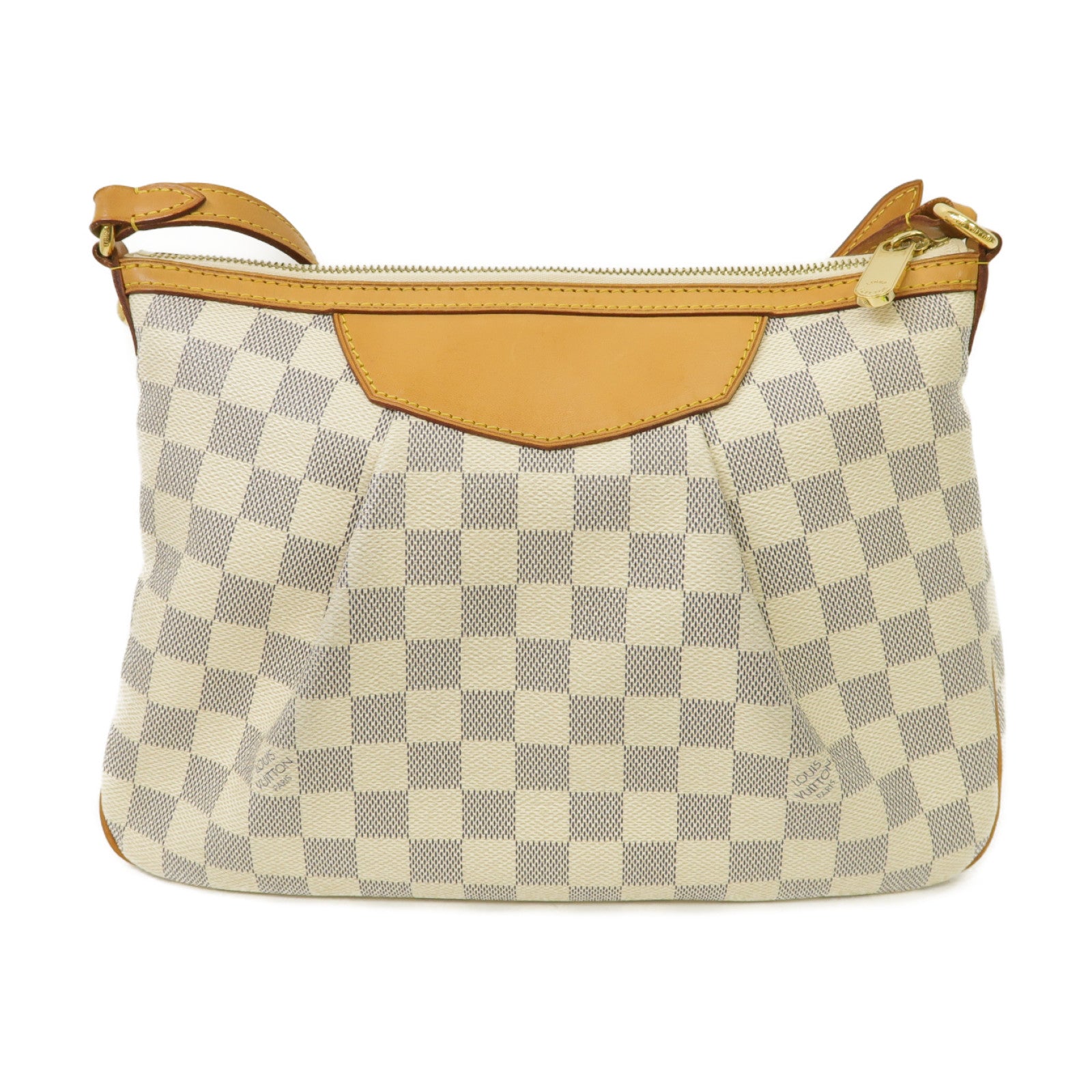 LOUIS VUITTON Damier Azur Siracusa PM金扣肩背袋白色