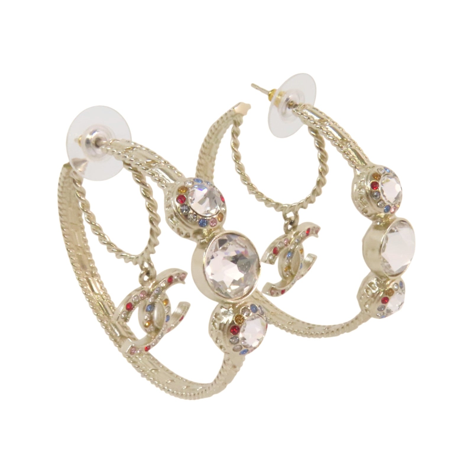 CHANEL 金屬/水鑽Earrings銀扣耳環