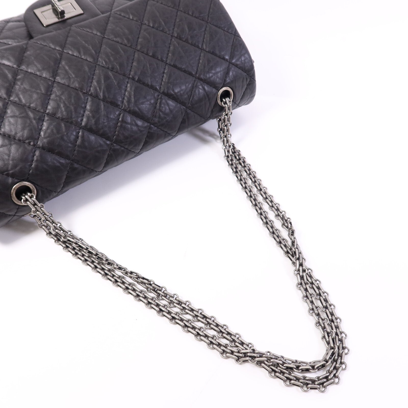 CHANEL 牛皮皮革2.55 Maxi銀扣鏈帶肩背袋