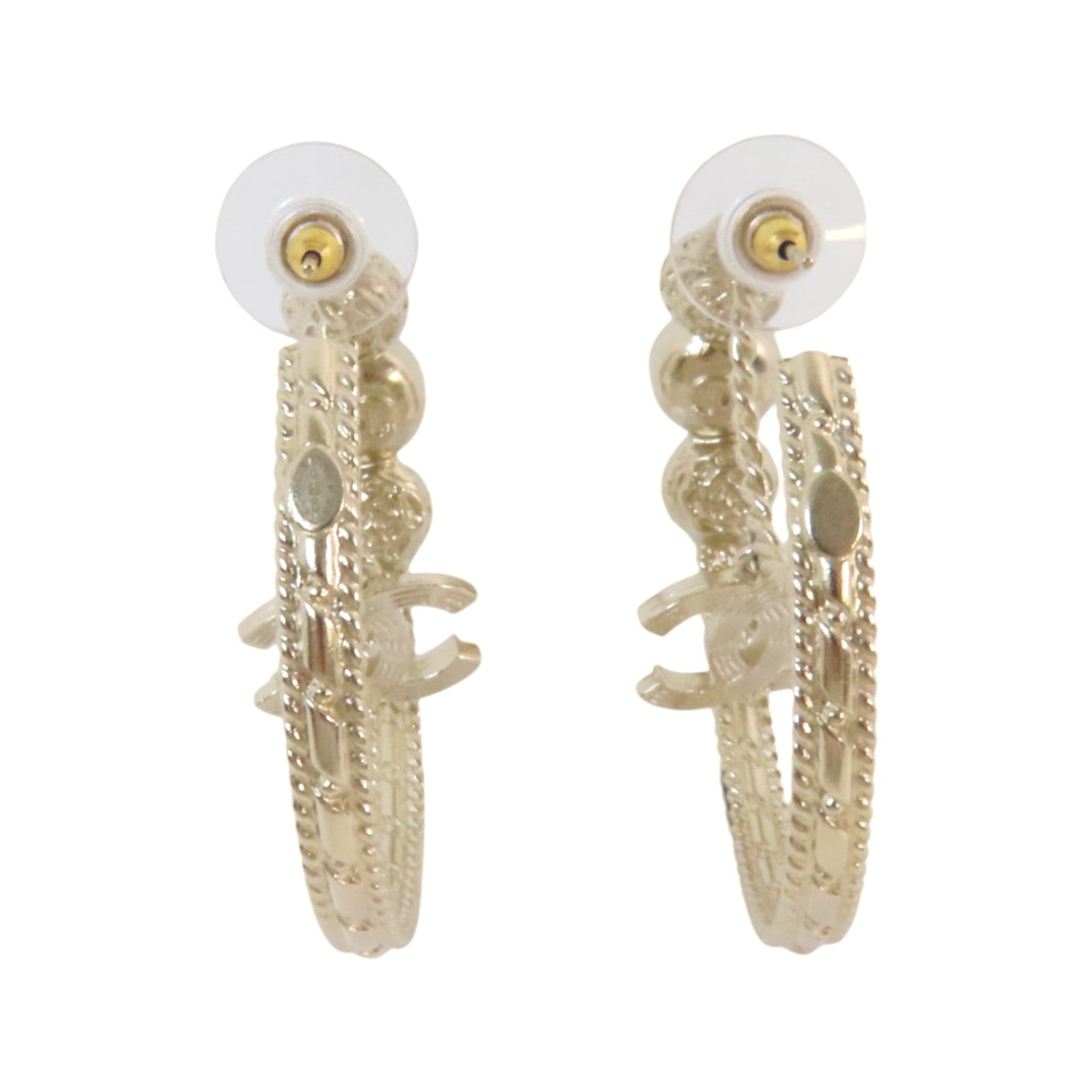 CHANEL 金屬/水鑽Earrings銀扣耳環