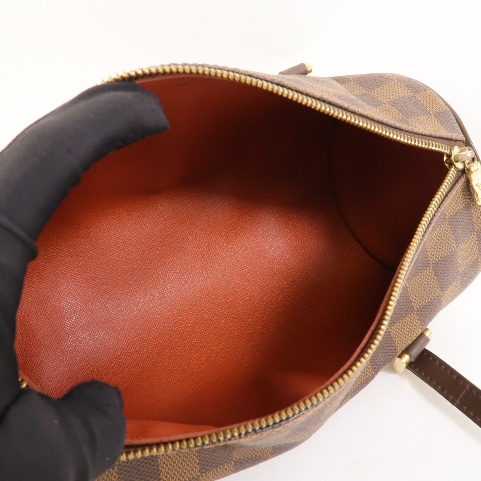 LOUIS VUITTON Damier Papillon PM金扣手挽袋棕色