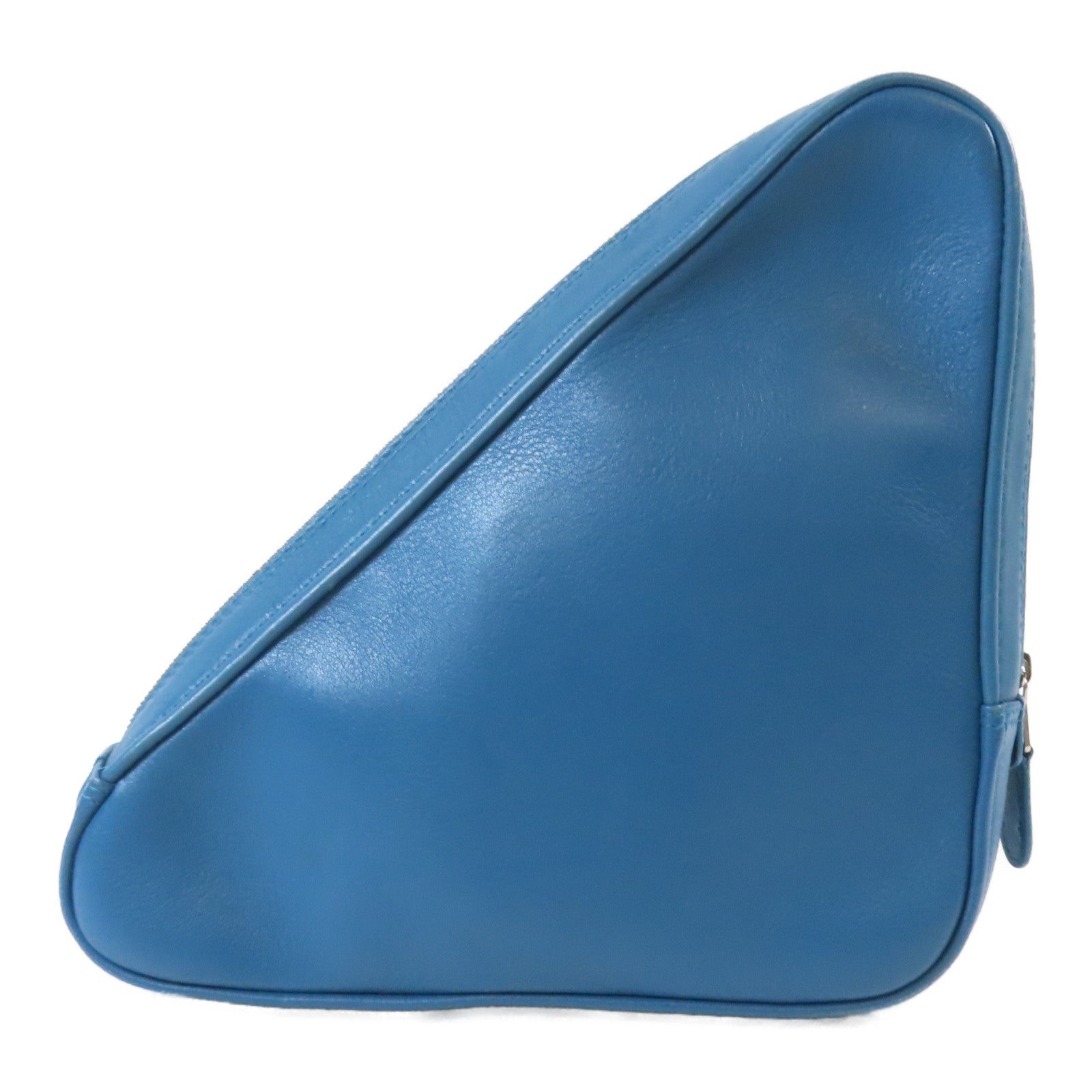 BALENCIAGA 皮革Triangle銀扣手拿包藍色