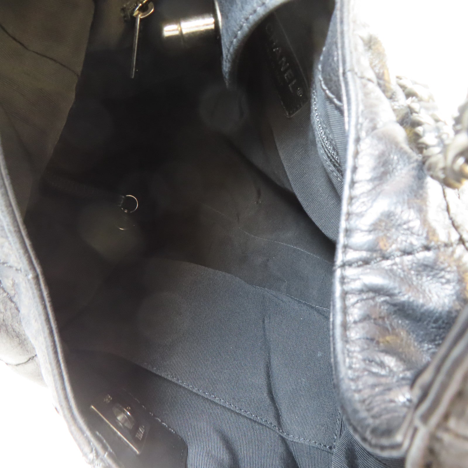 CHANEL 菱格羊皮皮革Tote Bag銀扣鏈帶肩背袋黑色