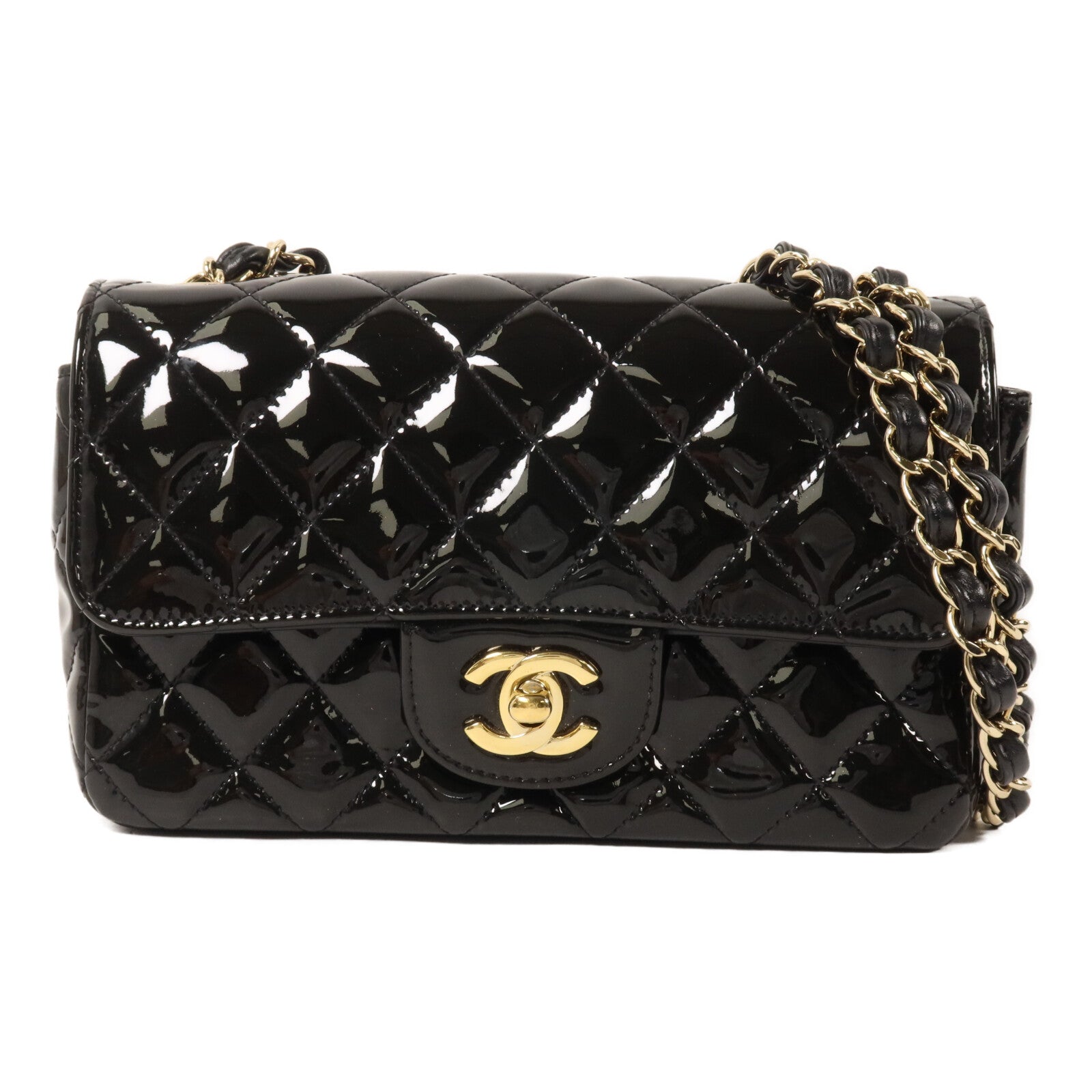 CHANEL 漆皮皮革Mini Classic 20鏈帶肩背袋