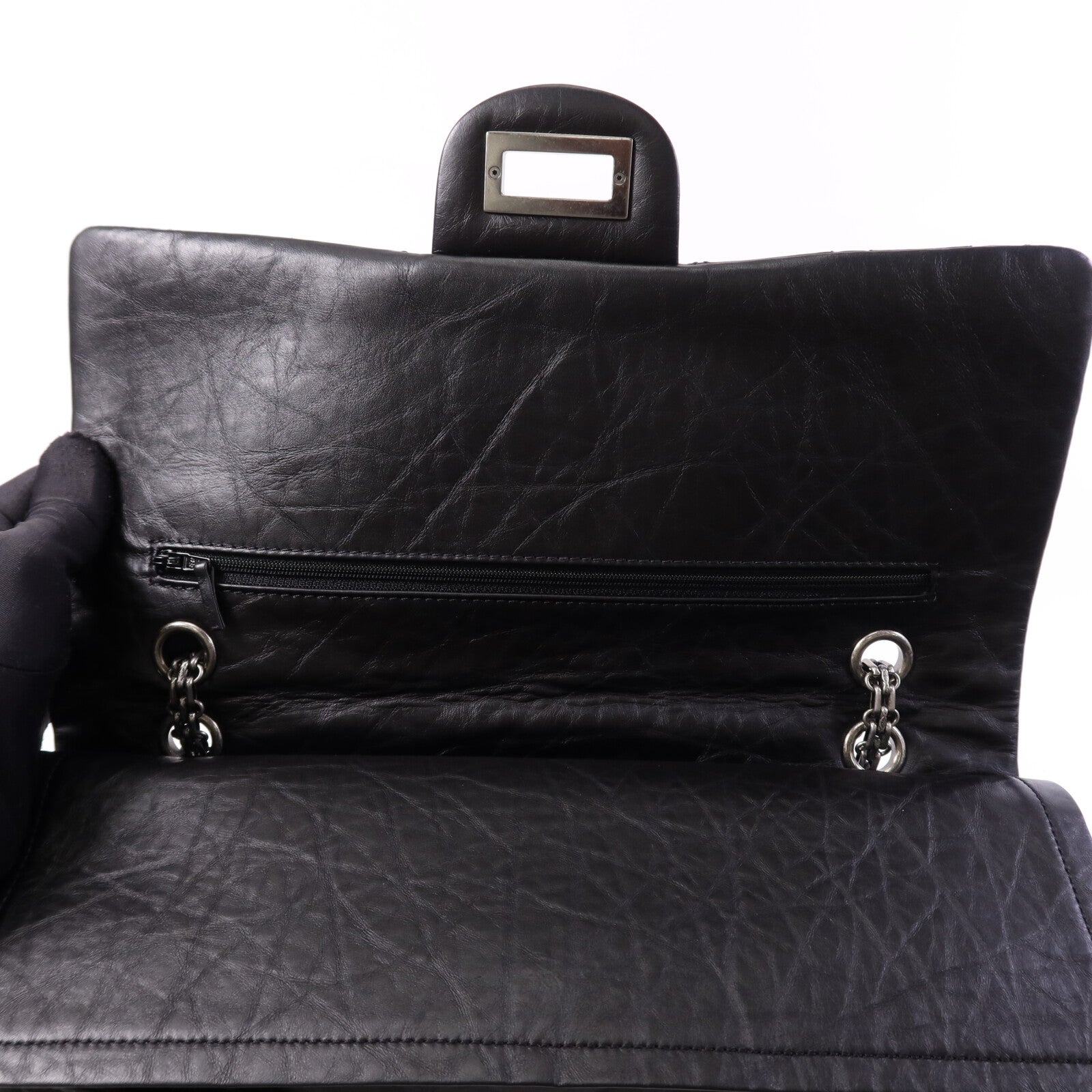 CHANEL 牛皮皮革2.55 Maxi銀扣鏈帶肩背袋