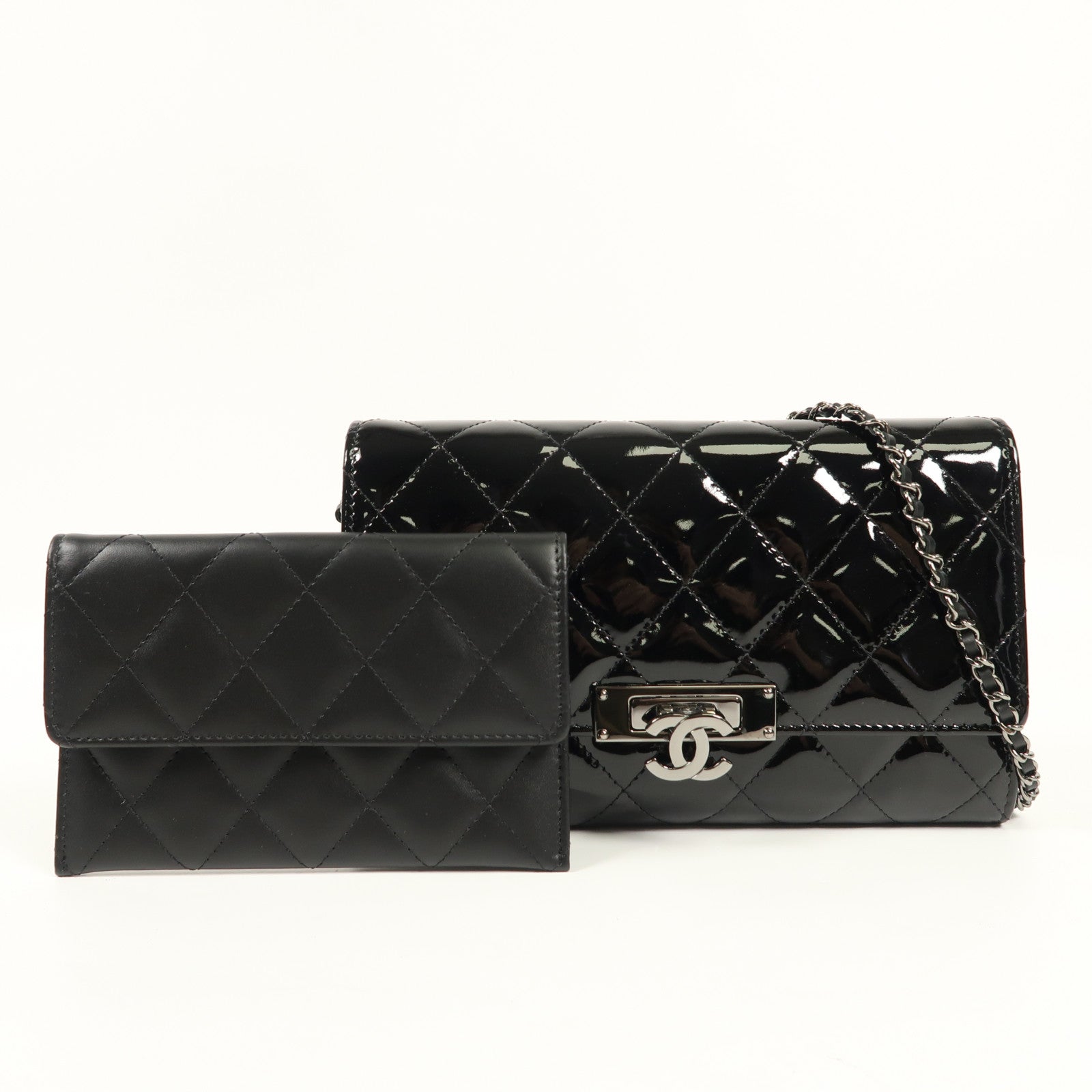CHANEL 漆皮皮革Shoulder Bag銀扣鏈帶肩背袋