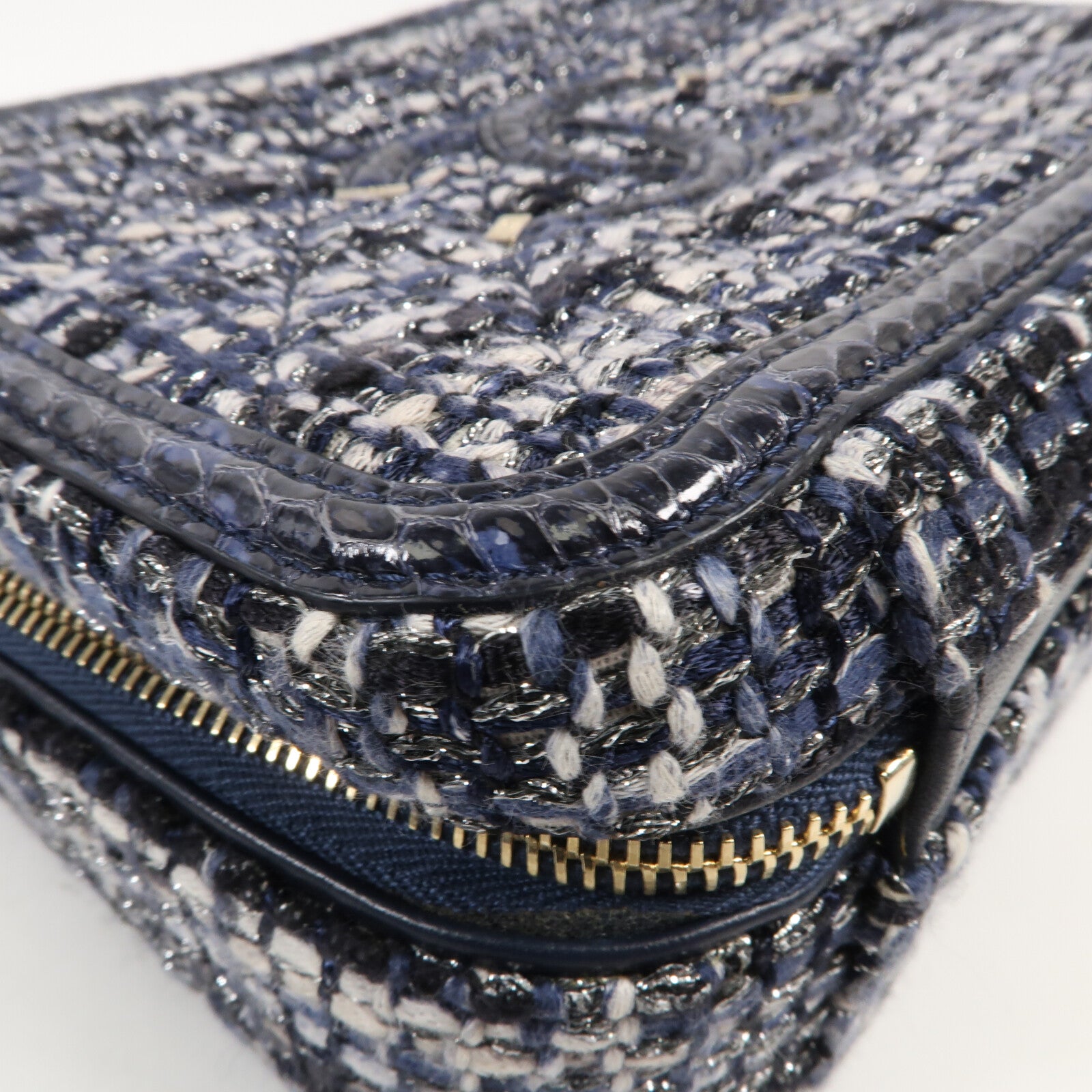 CHANEL 斜紋軟呢Vanity Case金扣鏈帶肩背袋