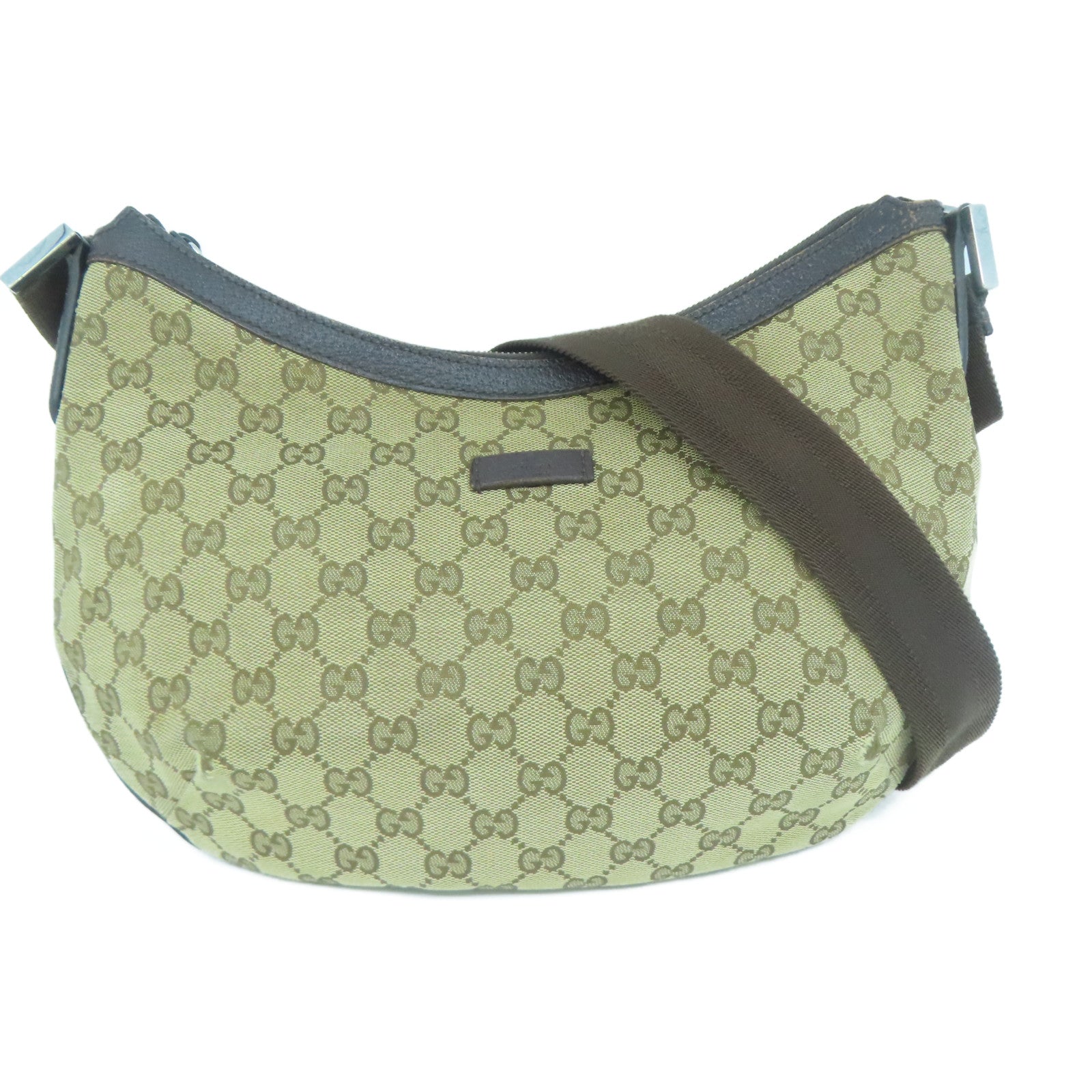 GUCCI 【清倉大減價】帆布Shoulder Bag銀扣肩背袋啡色