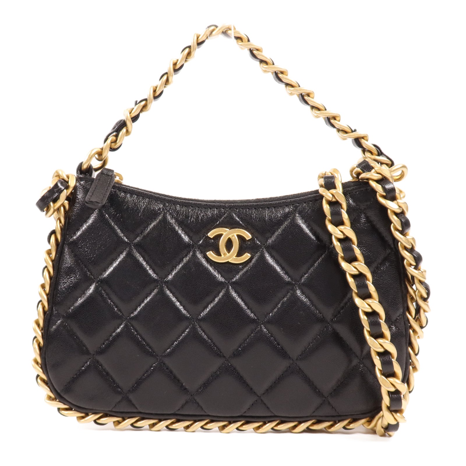 CHANEL 牛皮皮革Chain Shoulder金扣手挽肩背兩用袋