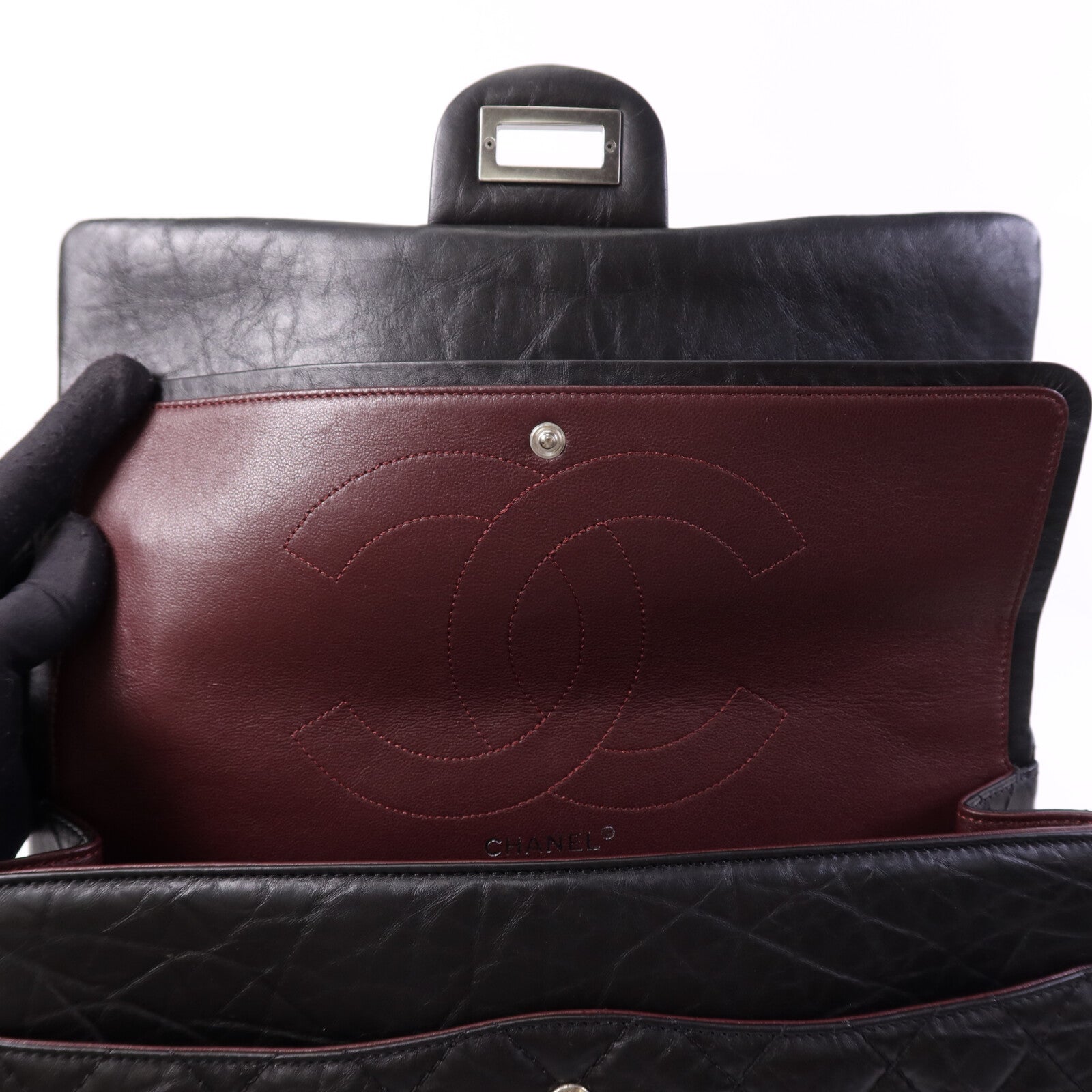 CHANEL 牛皮皮革2.55 Maxi銀扣鏈帶肩背袋