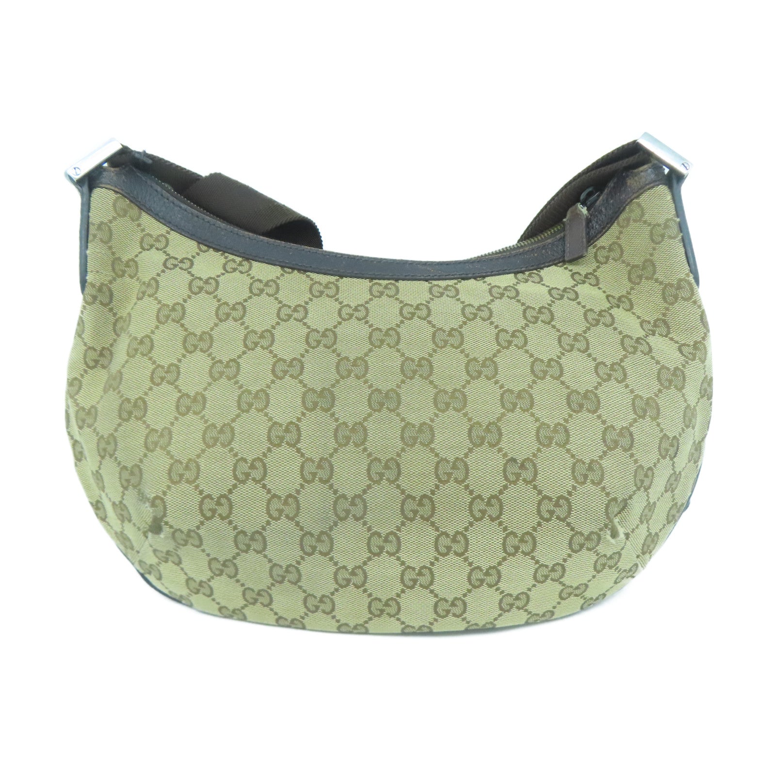 GUCCI 【清倉大減價】帆布Shoulder Bag銀扣肩背袋啡色