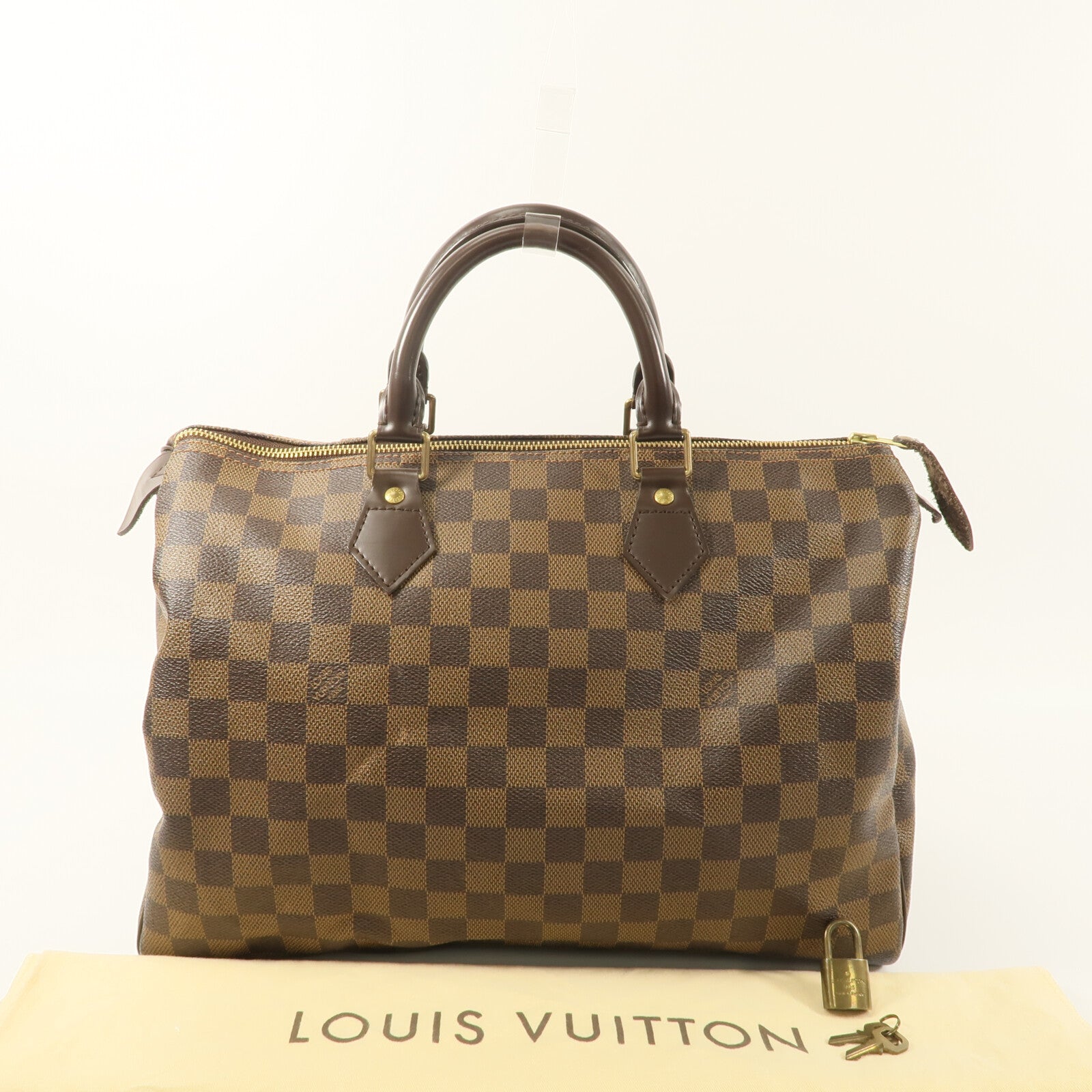 LOUIS VUITTON Damier Speedy 35手挽袋棕色