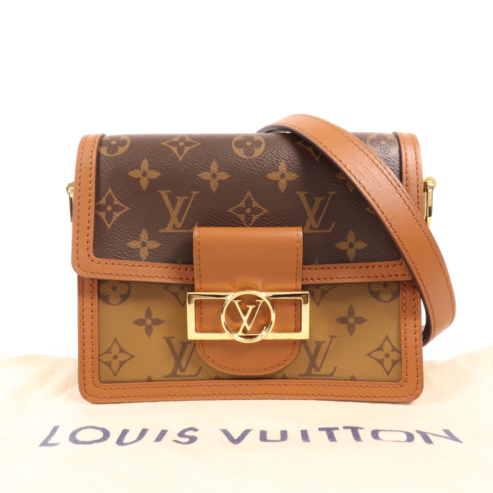 LOUIS VUITTON Monogram Reverse Mini Dauphine金扣肩背袋