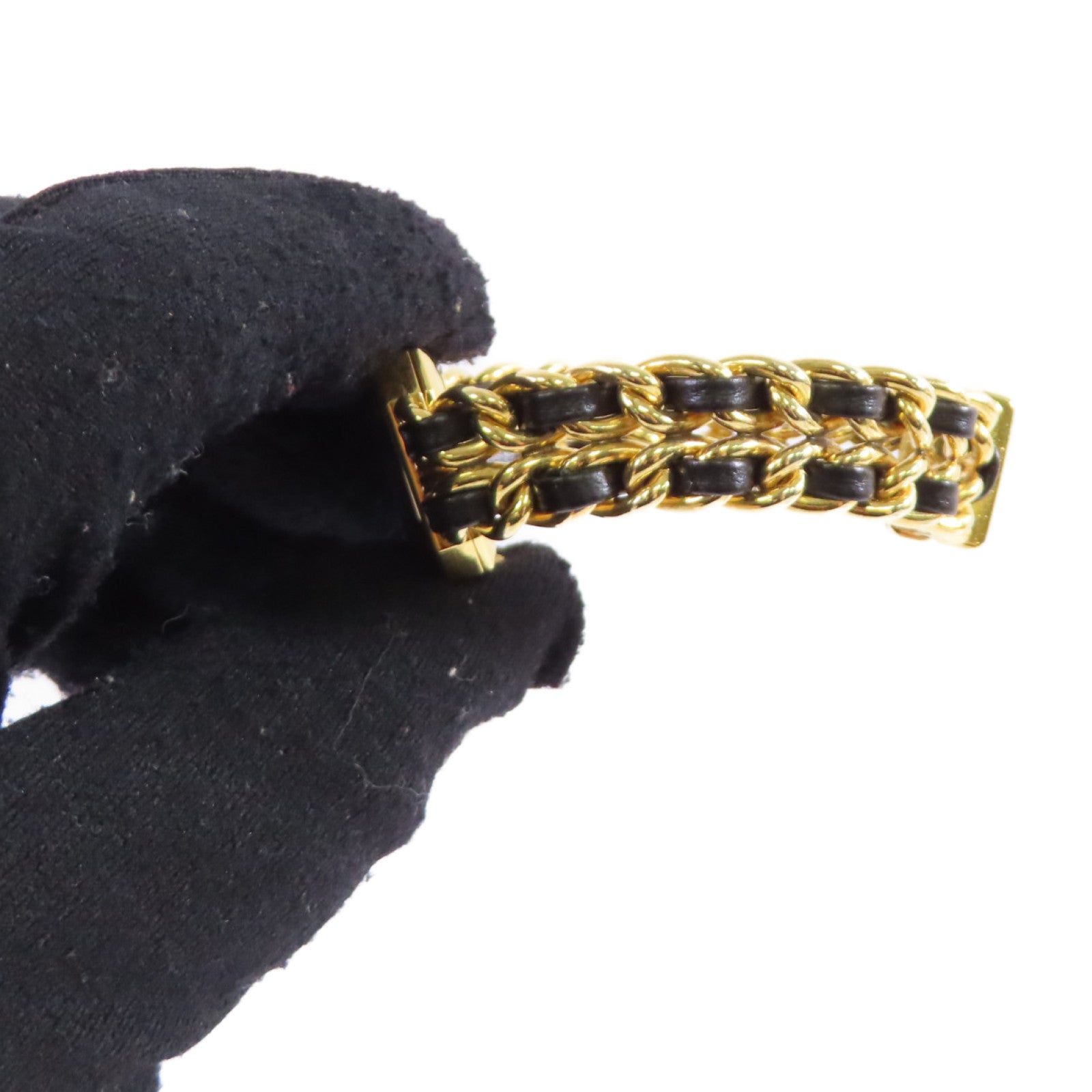 CHANEL Premiere L Watch/不鏽鋼/鍍金/皮帶金扣石英機芯手錶黑色/金色