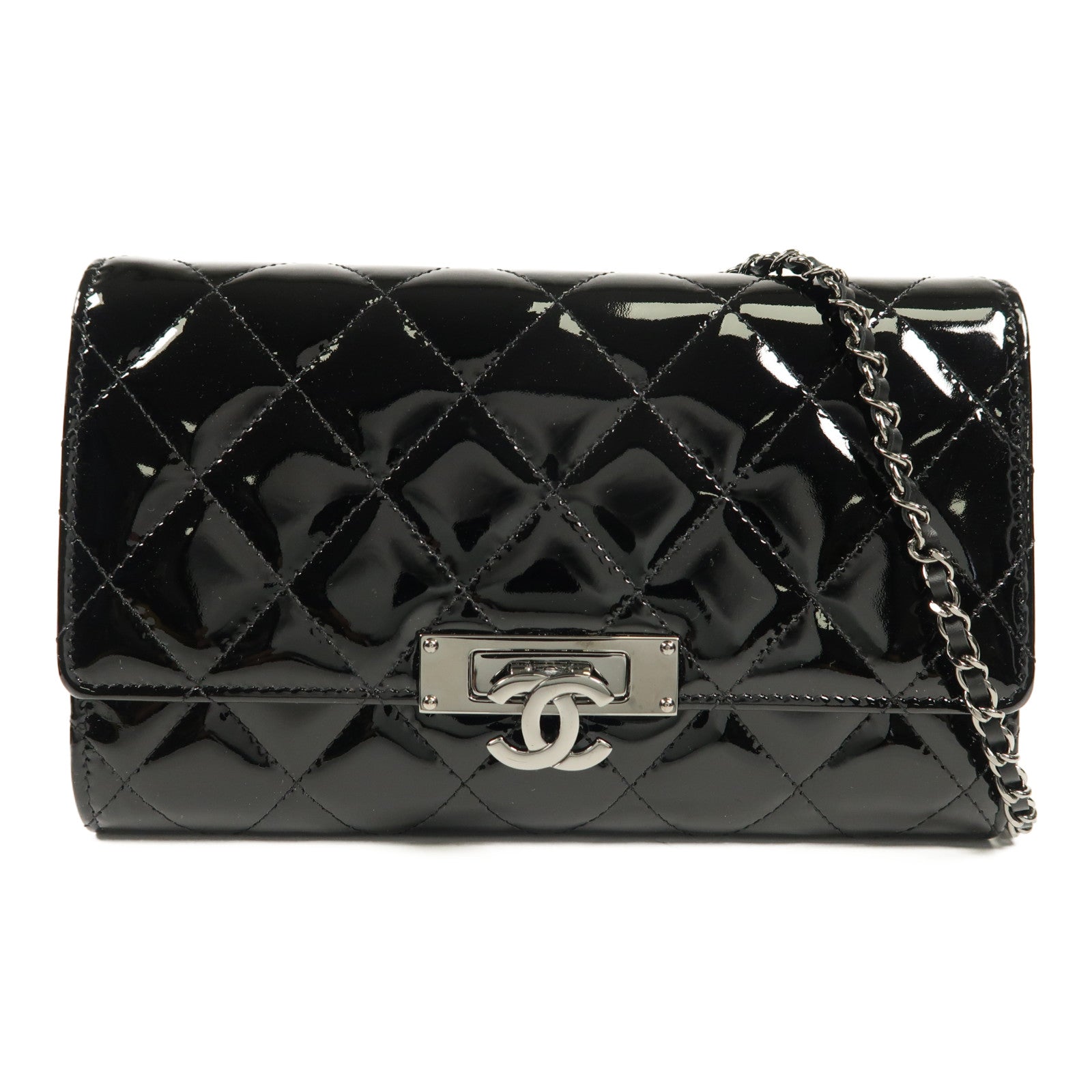 CHANEL 漆皮皮革Shoulder Bag銀扣鏈帶肩背袋