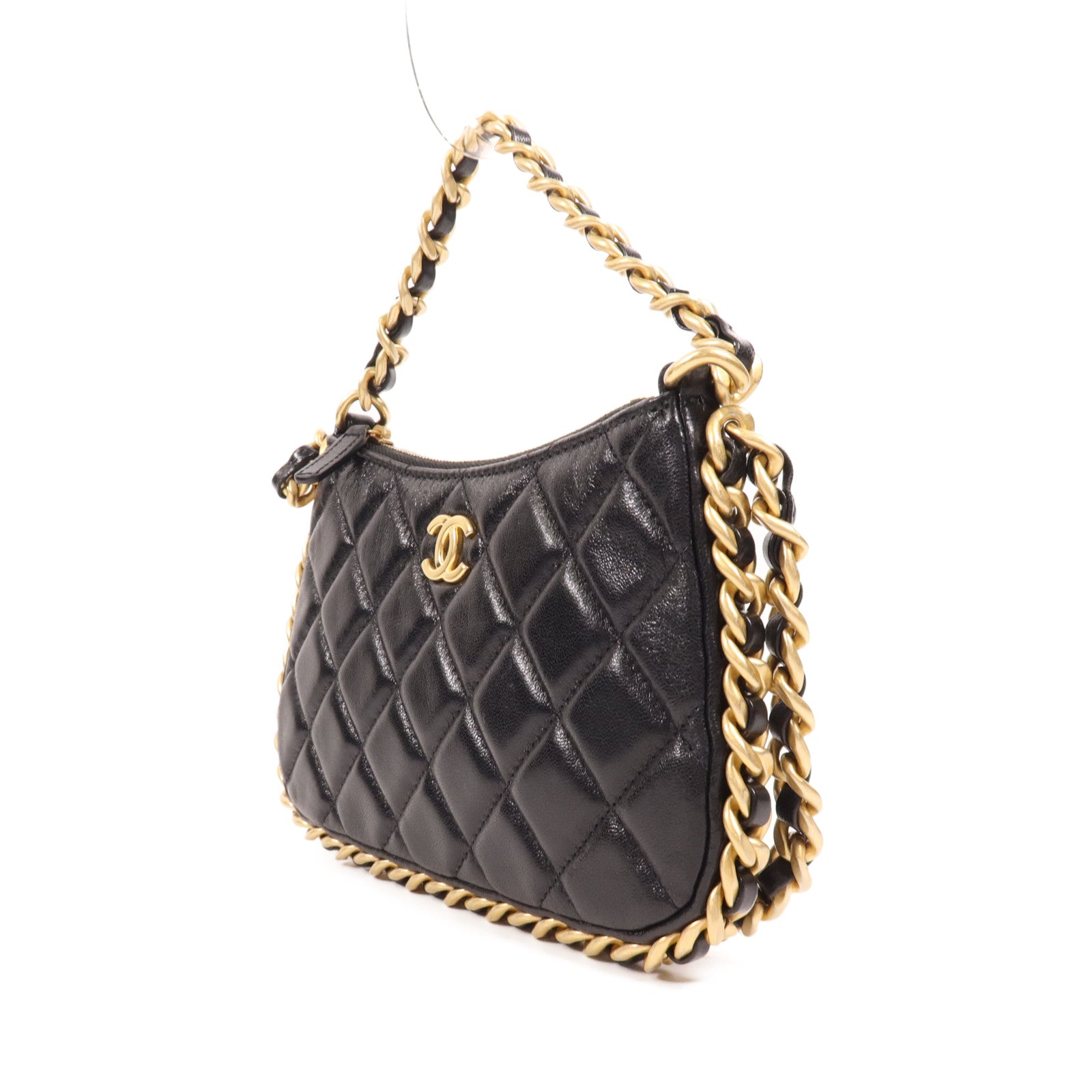 CHANEL 牛皮皮革Chain Shoulder金扣手挽肩背兩用袋