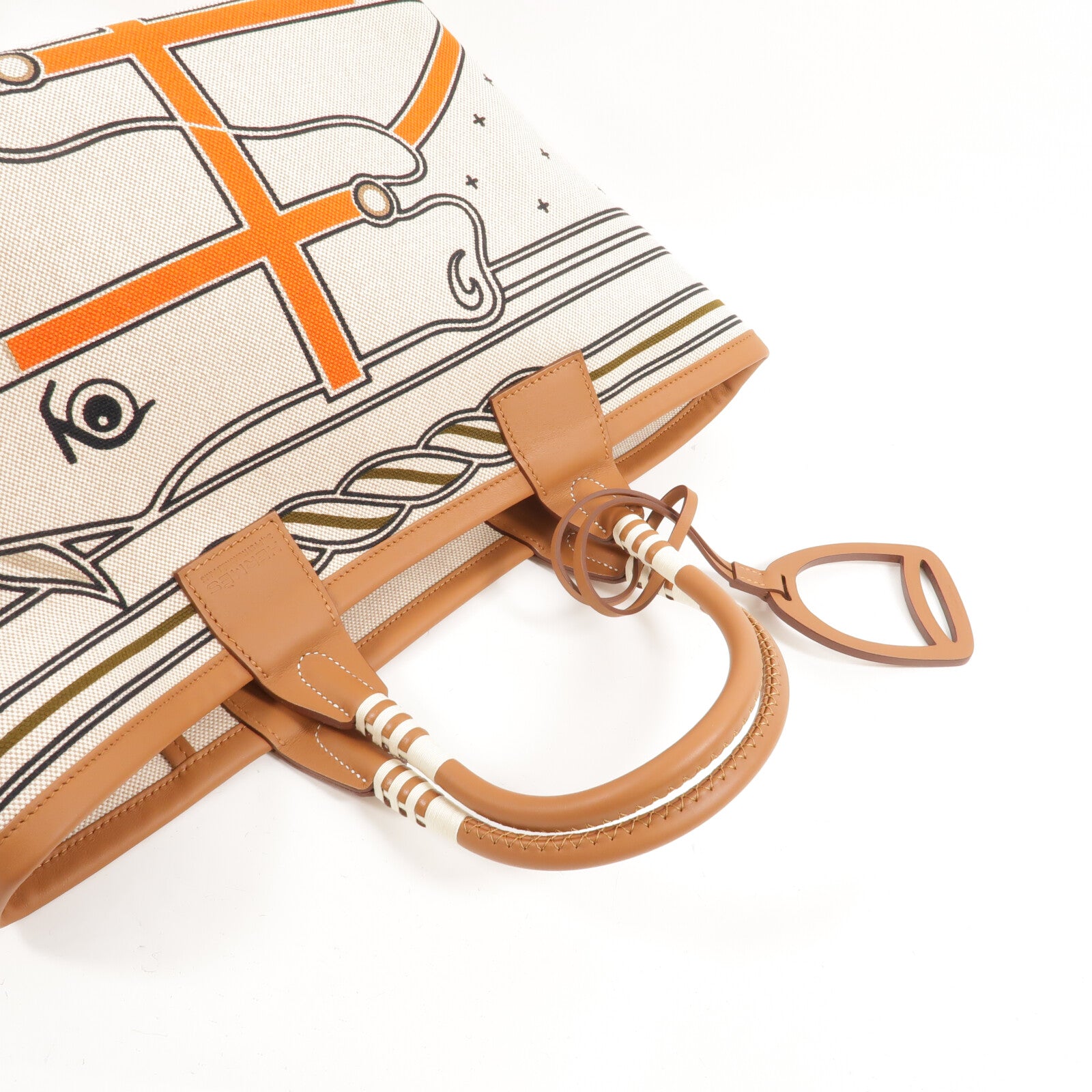 HERMES 帆布/Swift皮革Steeple 25手挽袋Gold/Ecru