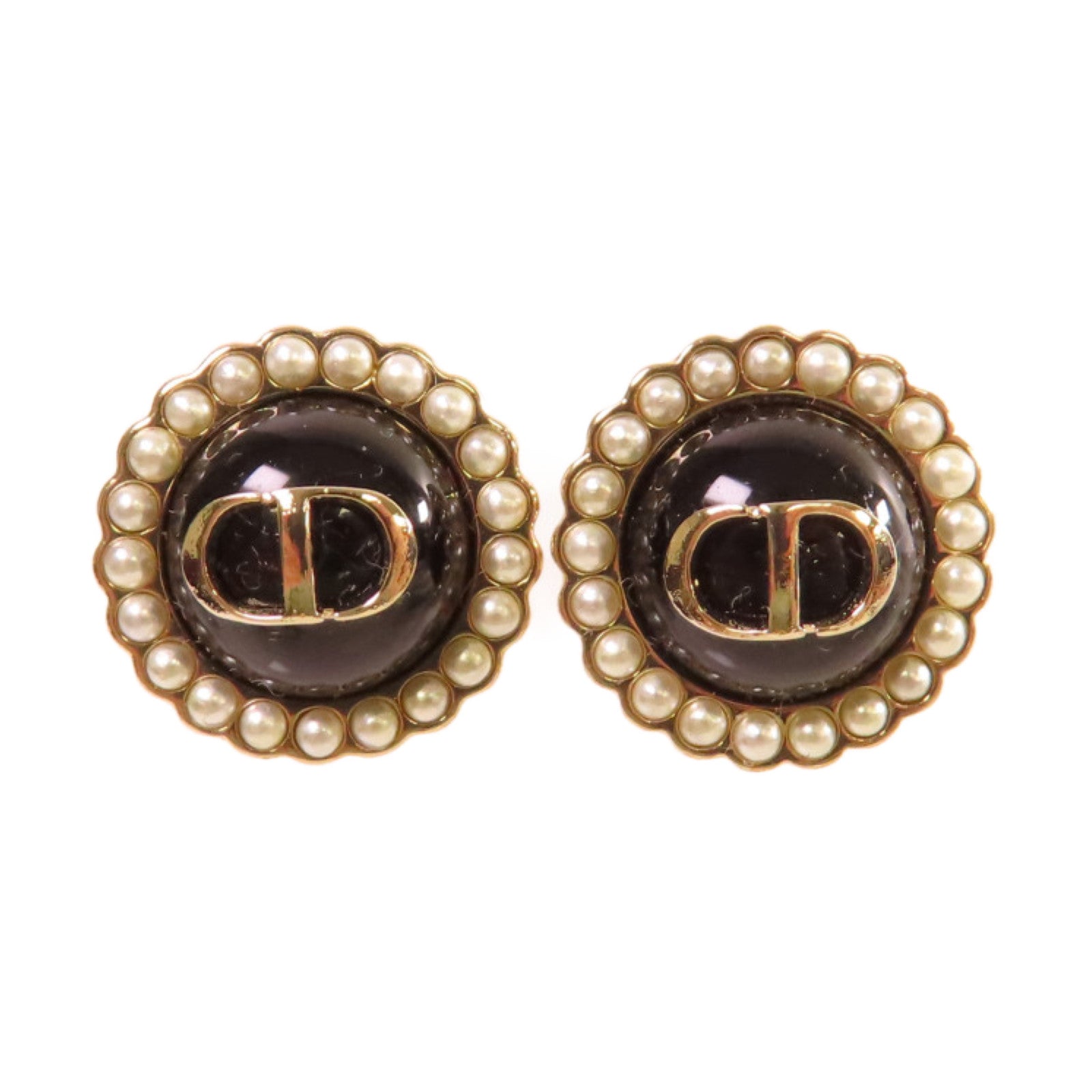 Dior 仿珍珠/金屬CD Earrings耳環深藍色/珍珠色