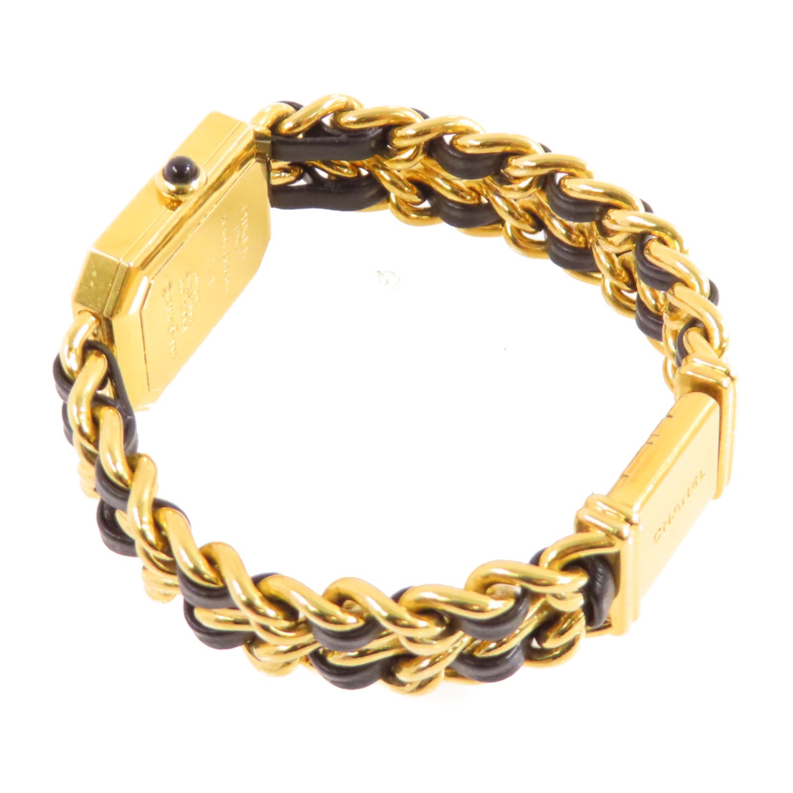 CHANEL Premiere L Watch/不鏽鋼/鍍金/皮帶金扣石英機芯手錶黑色/金色