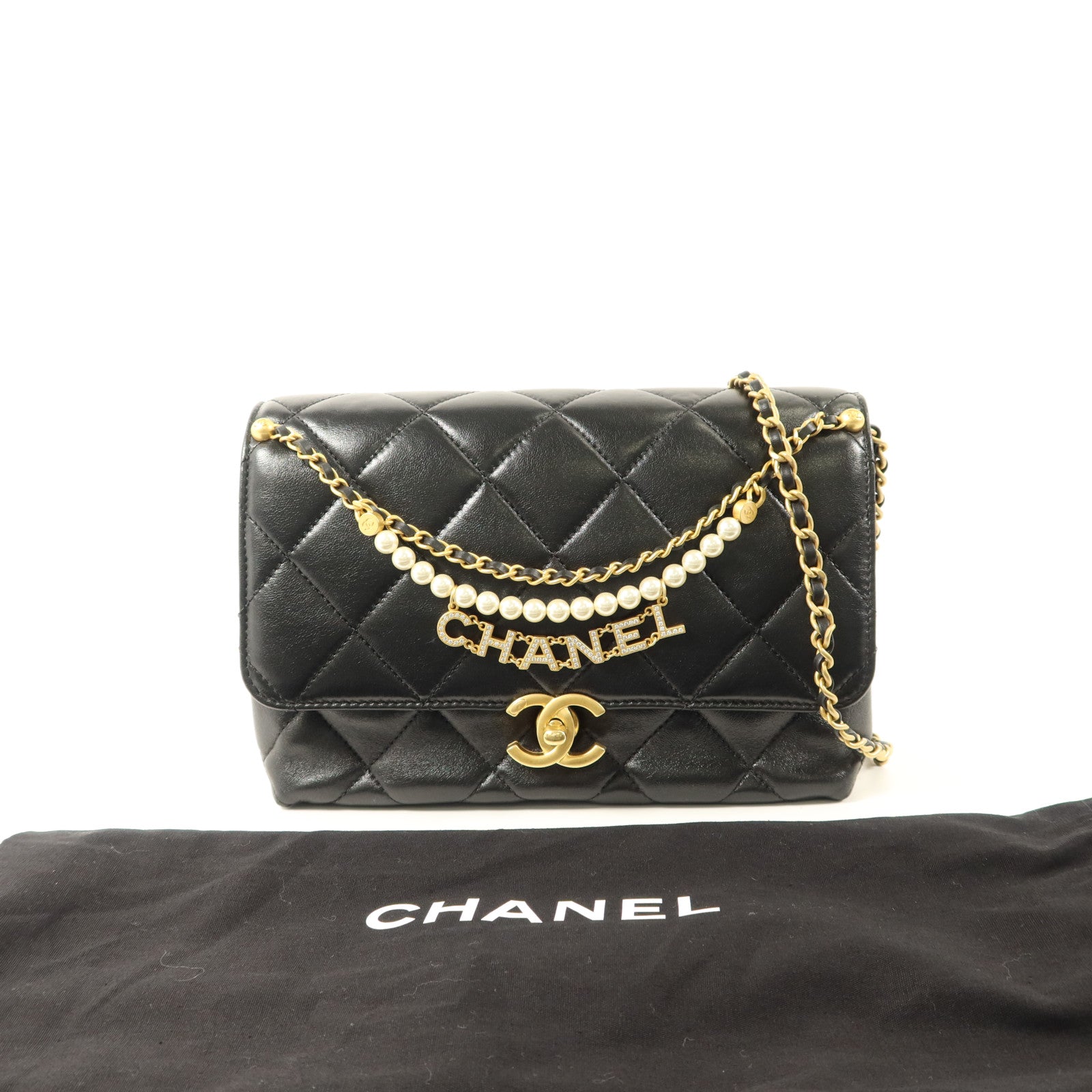CHANEL 羊皮皮革Chain Shoulder Bag金扣鏈帶肩背袋