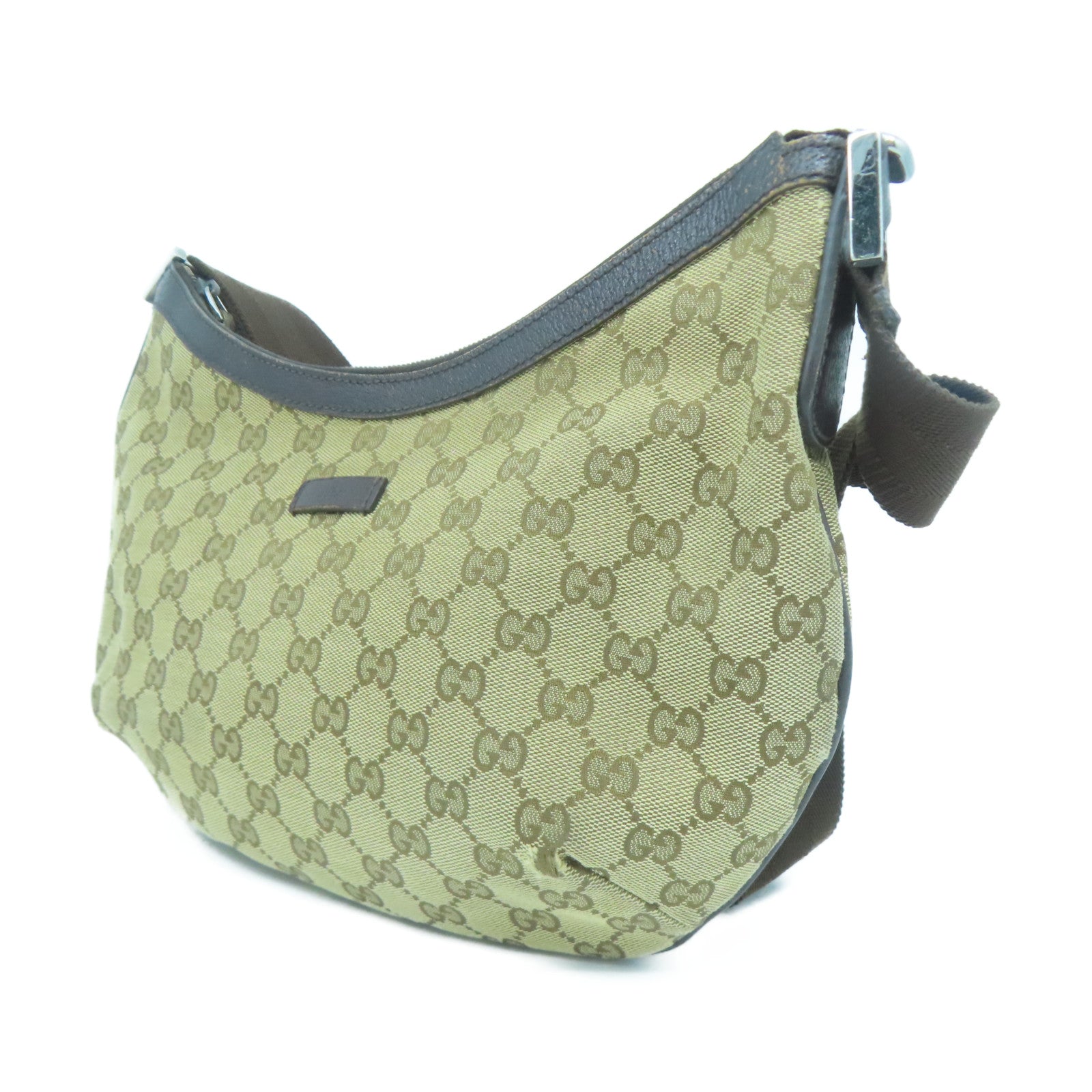 GUCCI 【清倉大減價】帆布Shoulder Bag銀扣肩背袋啡色