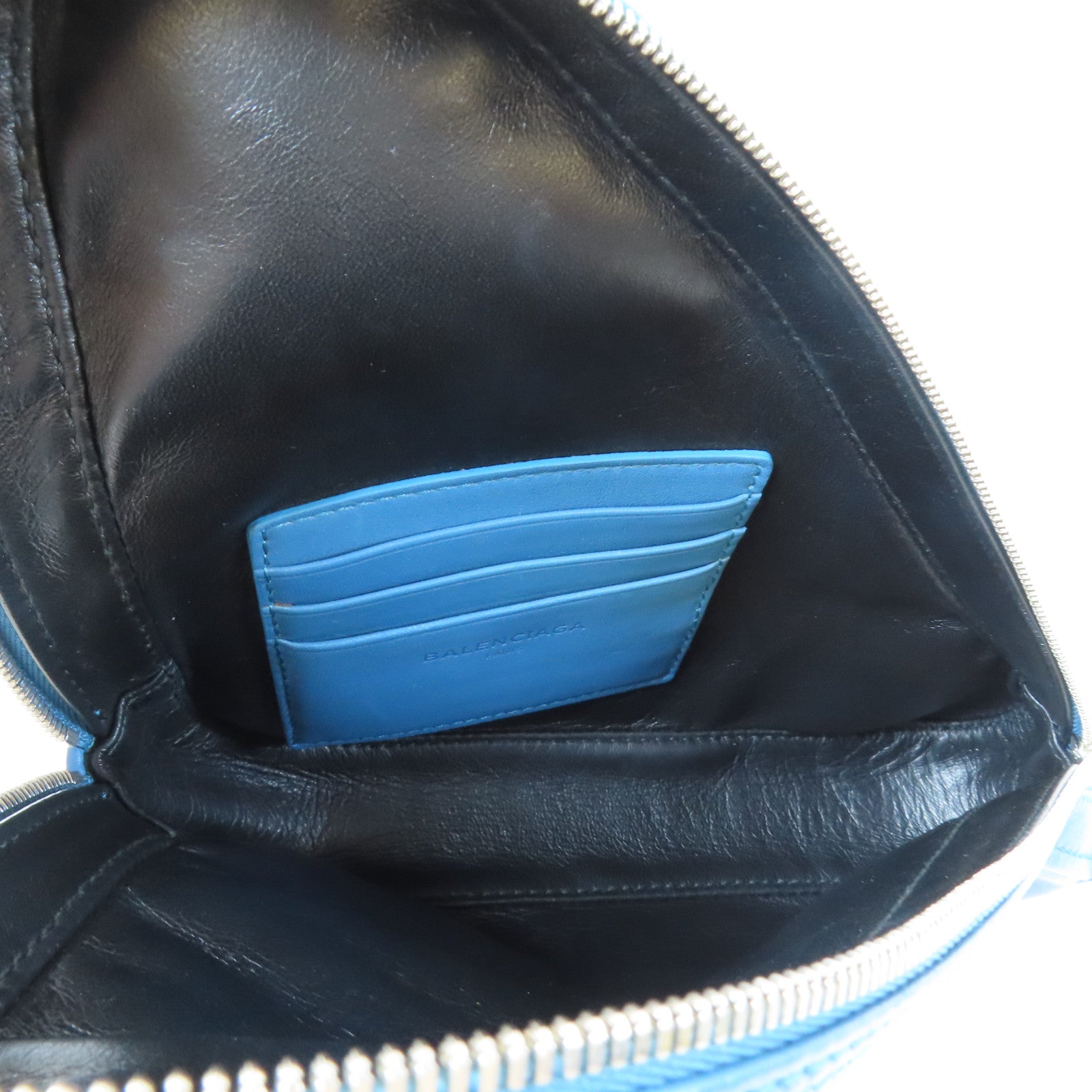 BALENCIAGA 皮革Triangle銀扣手拿包藍色