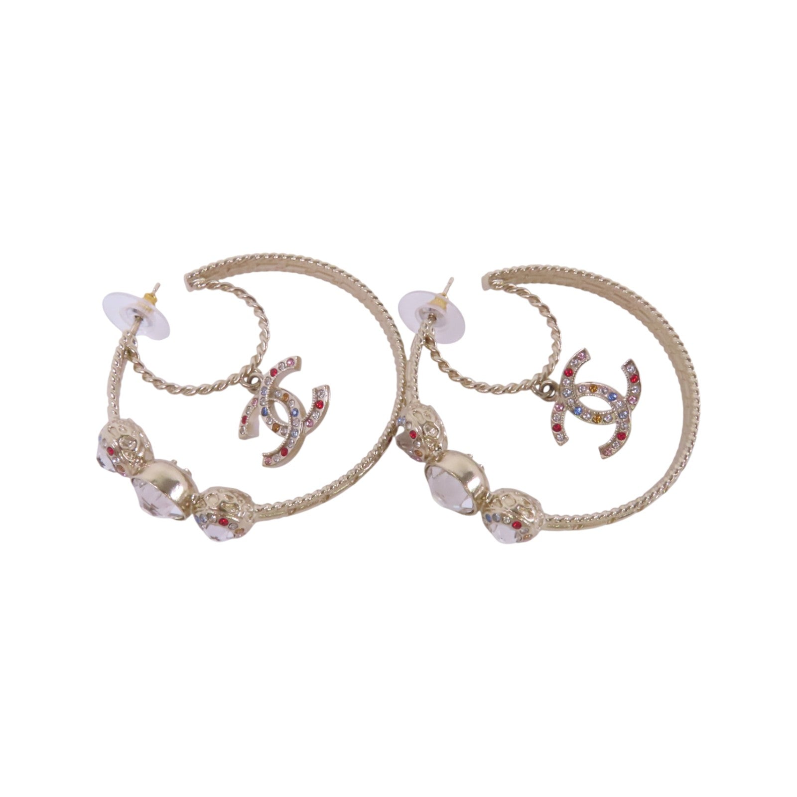 CHANEL 金屬/水鑽Earrings銀扣耳環