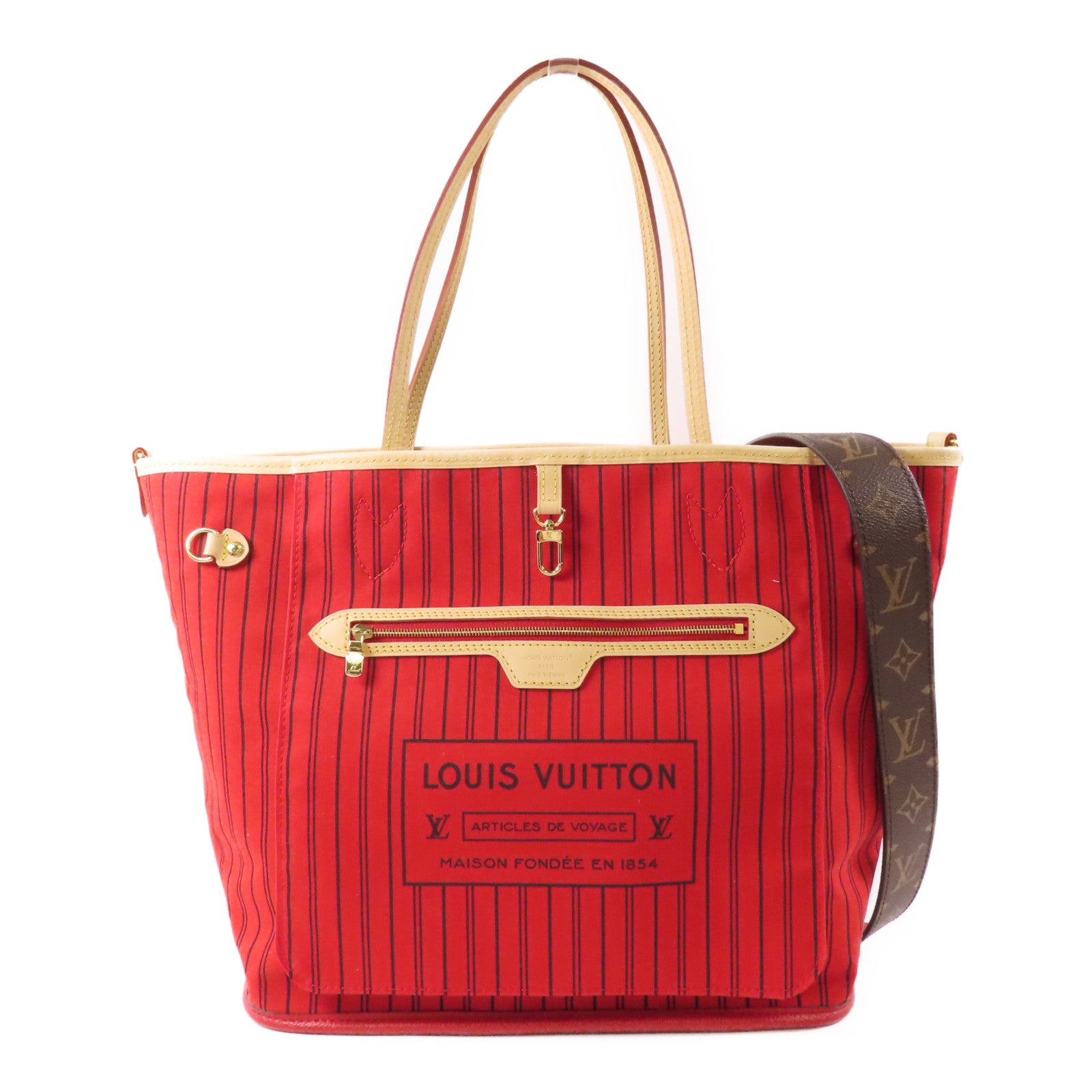 LOUIS VUITTON Monogram Neverfull Bandouliere Inside Out MM金扣手挽肩背兩用袋
